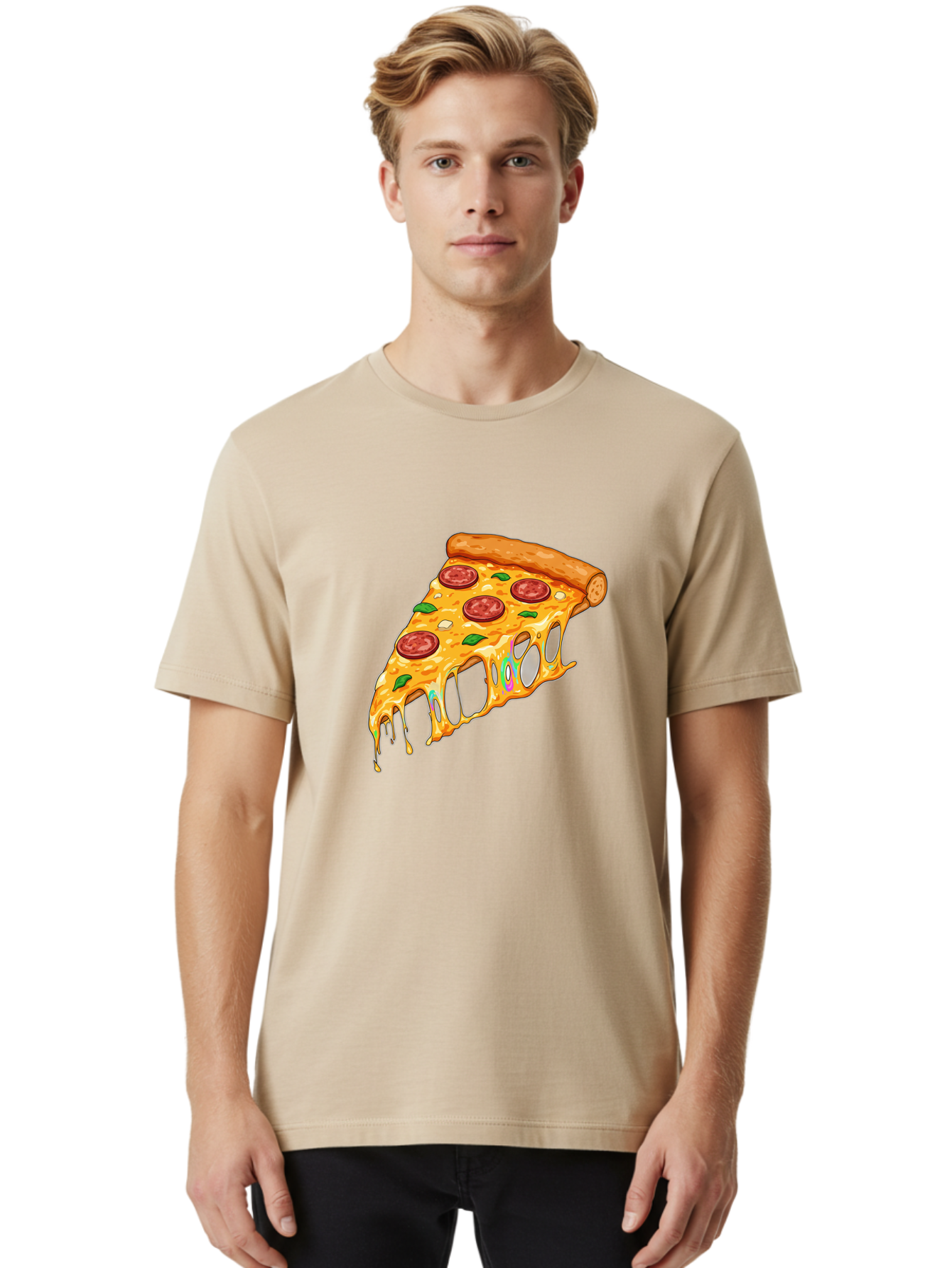 Slice-Of-Pizza Men'S Graphic Tee, 100% Cotton, Comfortable Casual Summer Wear, Machine Washable, Melted Cheese, Pepperoni Pizza, Cheesy Goodness, Melted Mozzarella, Savory Delight, Italian Cuisine, Pizza Love, Tasty Treat, Foodie Favorite Bac421 29