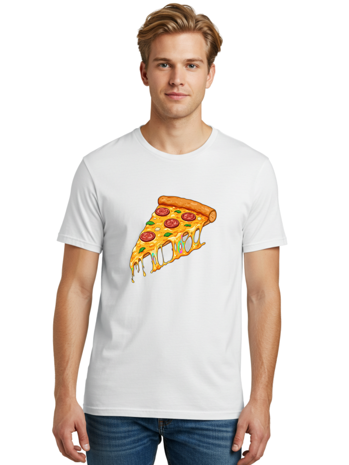 Slice-Of-Pizza Men'S Graphic Tee, 100% Cotton, Comfortable Casual Summer Wear, Machine Washable, Melted Cheese, Pepperoni Pizza, Cheesy Goodness, Melted Mozzarella, Savory Delight, Italian Cuisine, Pizza Love, Tasty Treat, Foodie Favorite Bac421 28