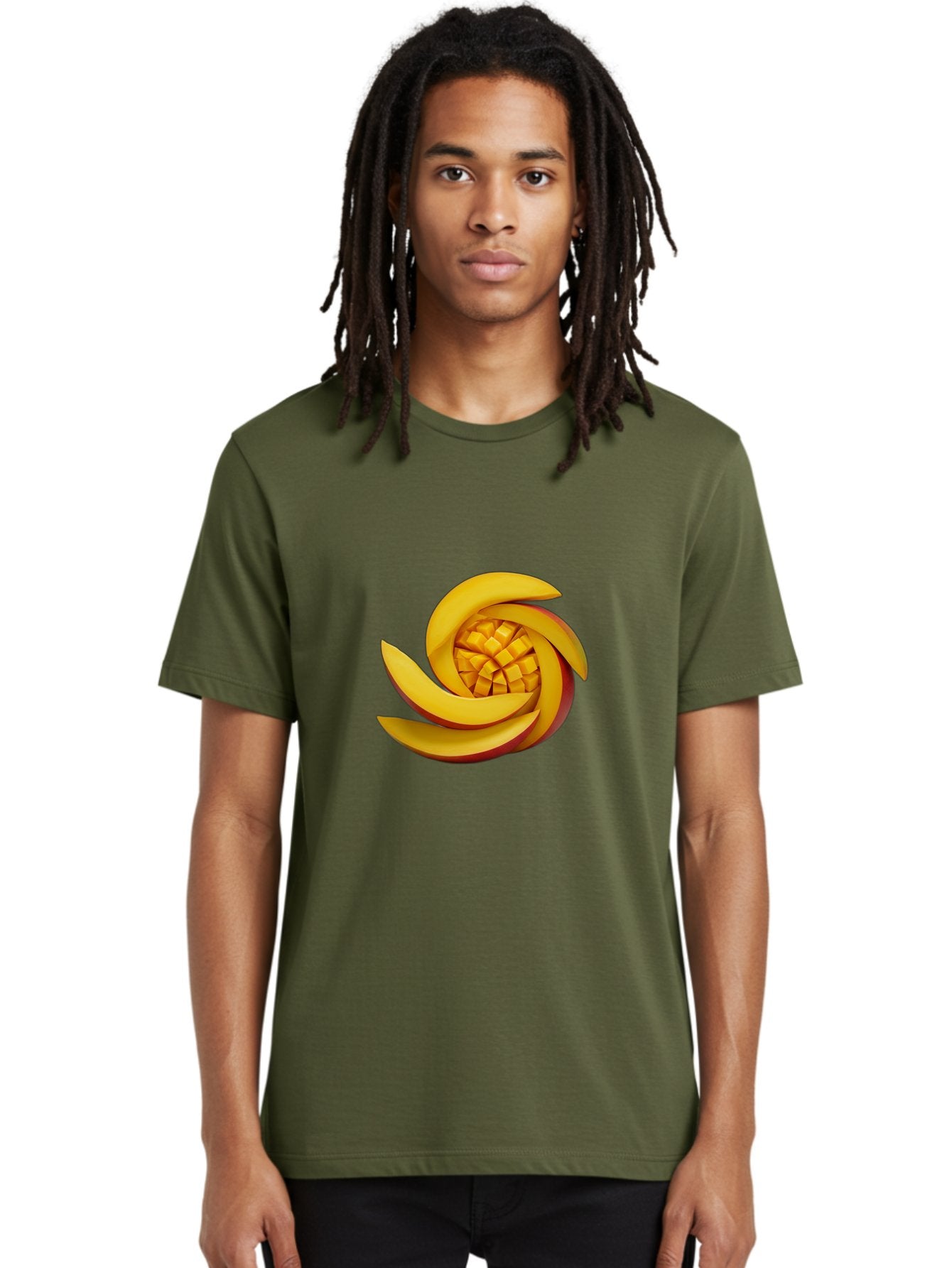 Sliced-Mango Men'S Graphic Tee, 100% Cotton, Comfortable Casual Summer Wear, Machine Washable, Sliced Mango, Mango Slices, Diced Mango, Tropical Fruit, Fresh Fruit, Vibrant Colors, Healthy Snack, Fruit Arrangement, Mango Chunks, Juicy Texture Bac422 17