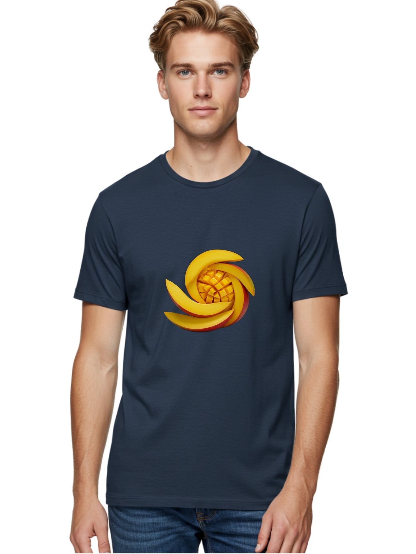 Sliced-Mango Men'S Graphic Tee, 100% Cotton, Comfortable Casual Summer Wear, Machine Washable, Sliced Mango, Mango Slices, Diced Mango, Tropical Fruit, Fresh Fruit, Vibrant Colors, Healthy Snack, Fruit Arrangement, Mango Chunks, Juicy Texture Bac422 29