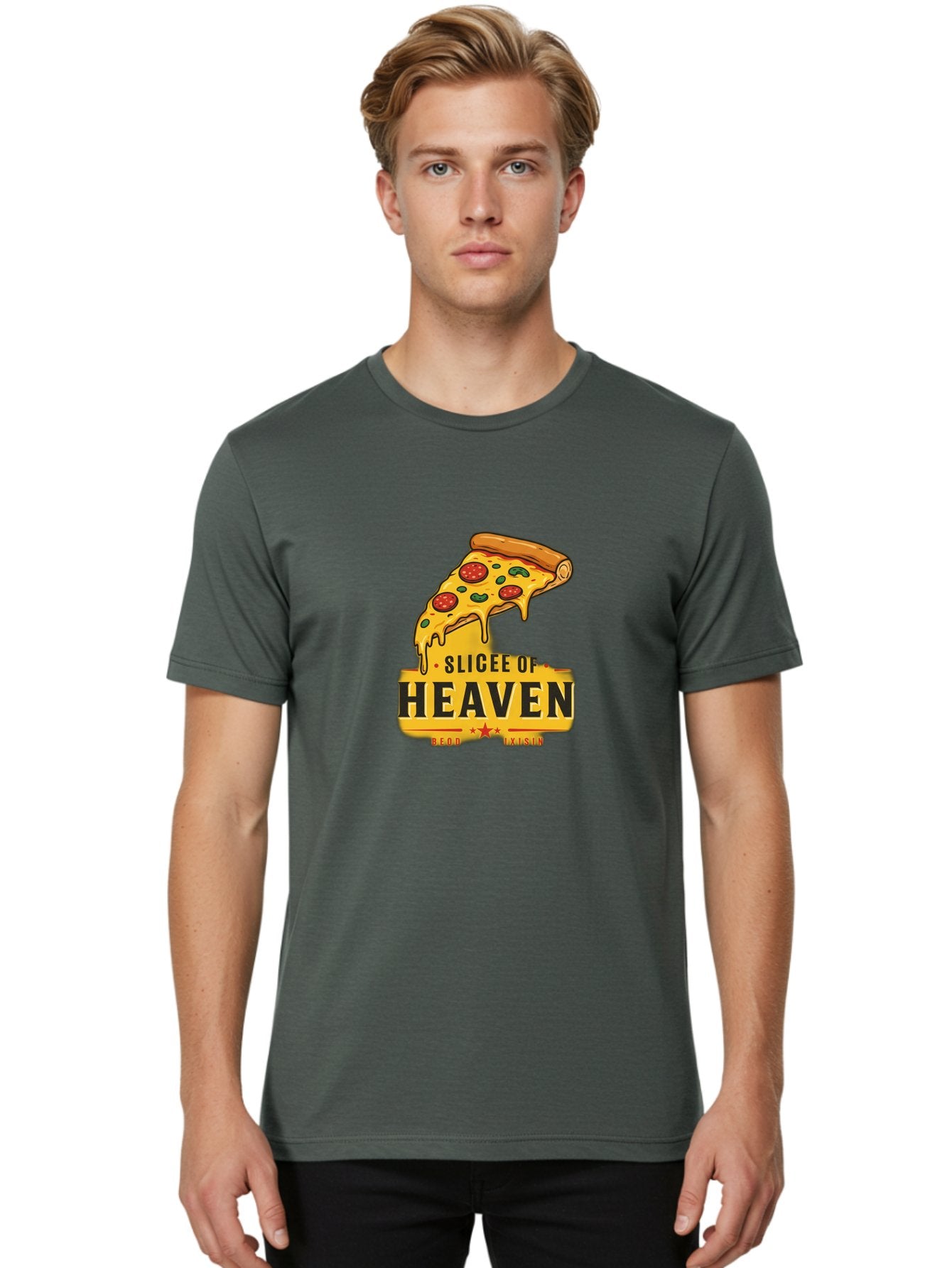 Slicee-Of-Heaven Men'S Graphic Tee, 100% Cotton, Comfortable Casual Summer Wear, Machine Washable, Cheesy Pizza Slice, Pepperoni Pizza, Melted Cheese, Food Logo, Pizza Branding, Heavenly Pizza, Foodie Graphics, Pizza Love, Culinary Art, Bac423 30
