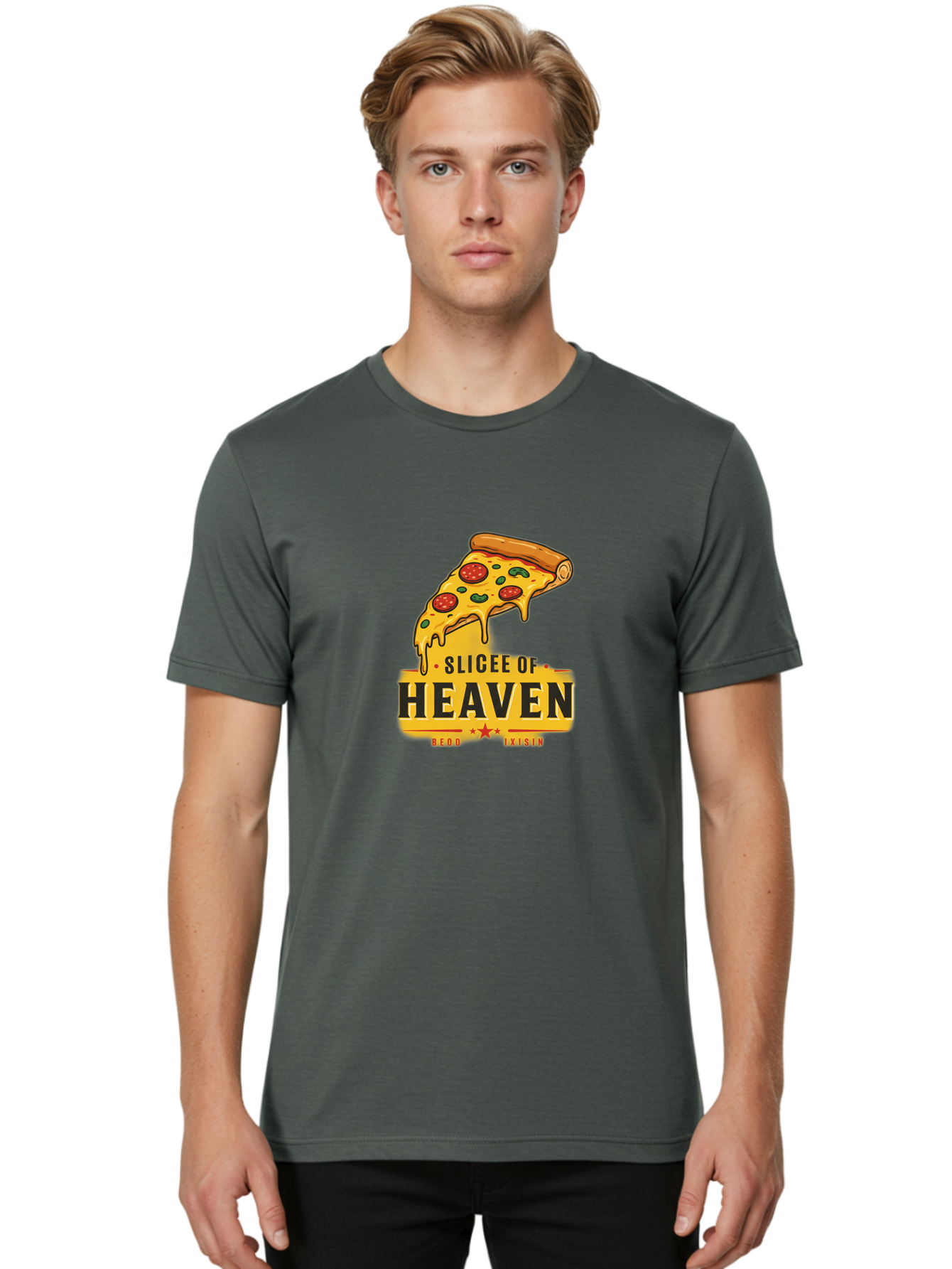 Slicee-Of-Heaven Men'S Graphic Tee, 100% Cotton, Comfortable Casual Summer Wear, Machine Washable, Cheesy Pizza Slice, Pepperoni Pizza, Melted Cheese, Food Logo, Pizza Branding, Heavenly Pizza, Foodie Graphics, Pizza Love, Culinary Art, Bac423 16