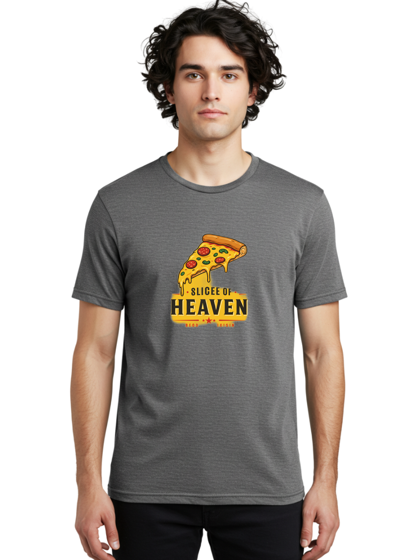 Slicee-Of-Heaven Men'S Graphic Tee, 100% Cotton, Comfortable Casual Summer Wear, Machine Washable, Cheesy Pizza Slice, Pepperoni Pizza, Melted Cheese, Food Logo, Pizza Branding, Heavenly Pizza, Foodie Graphics, Pizza Love, Culinary Art, Bac423 17