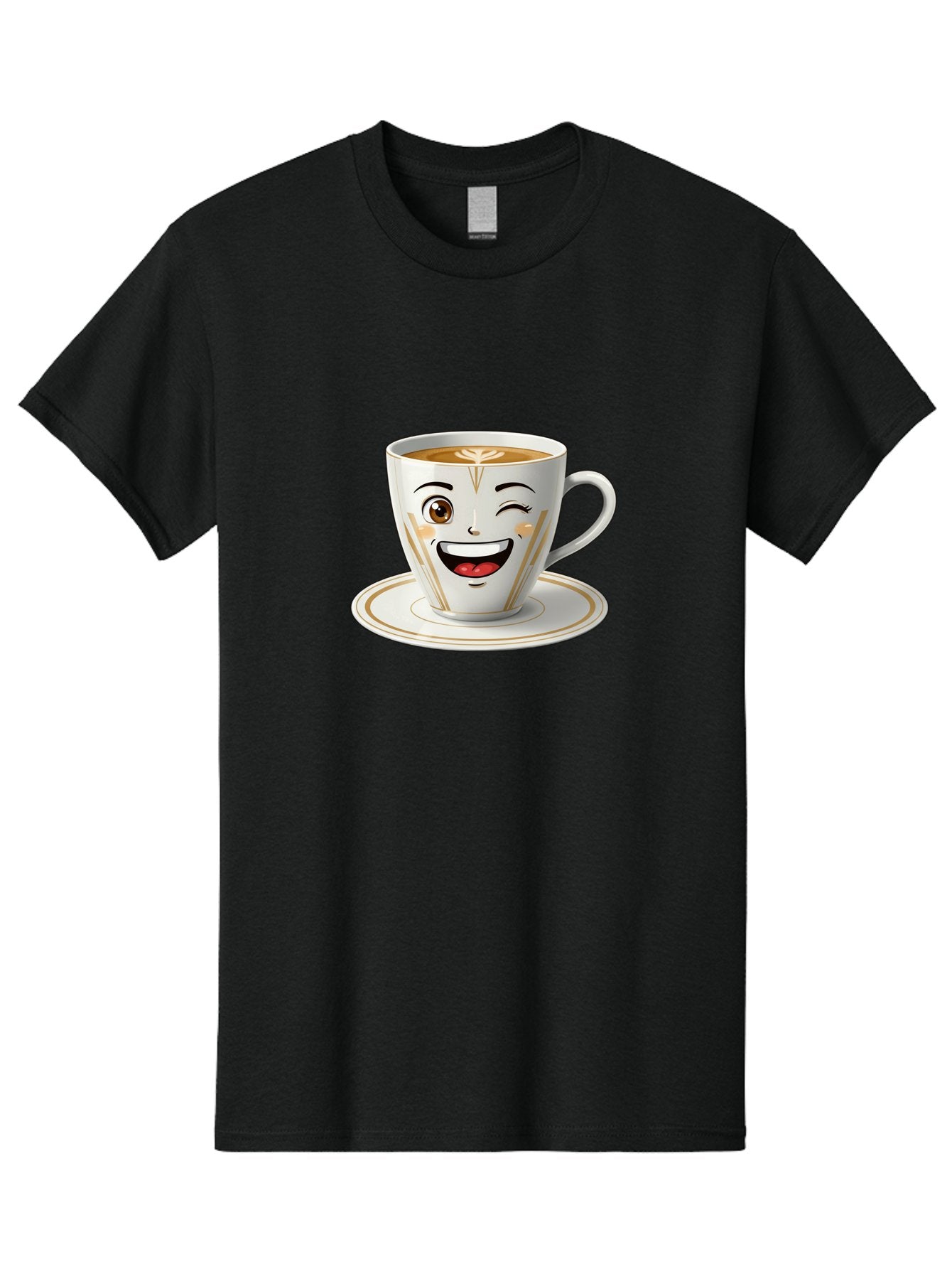 Smiling-Coffee-Cup Men'S Graphic Tee, 100% Cotton, Comfortable Casual Summer Wear, Machine Washable, Happy Coffee Cup, Smiling Face, Brown Coffee, Gold Accents, White Porcelain, Cute Design, Morning Coffee, Cheerful Emoji, Friendly Icon Bac424 13