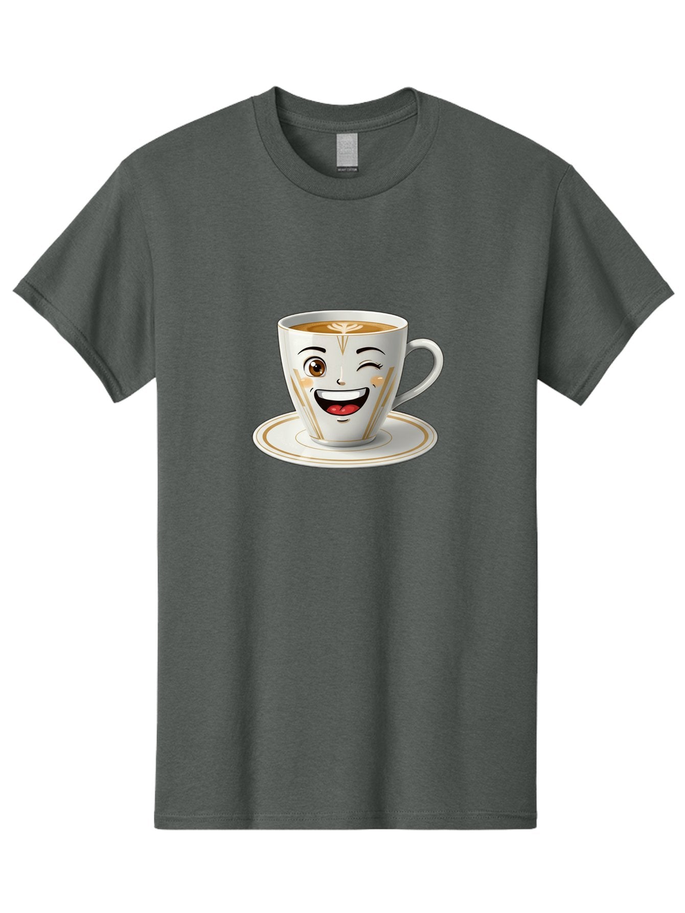 Smiling-Coffee-Cup Men'S Graphic Tee, 100% Cotton, Comfortable Casual Summer Wear, Machine Washable, Happy Coffee Cup, Smiling Face, Brown Coffee, Gold Accents, White Porcelain, Cute Design, Morning Coffee, Cheerful Emoji, Friendly Icon Bac424 11