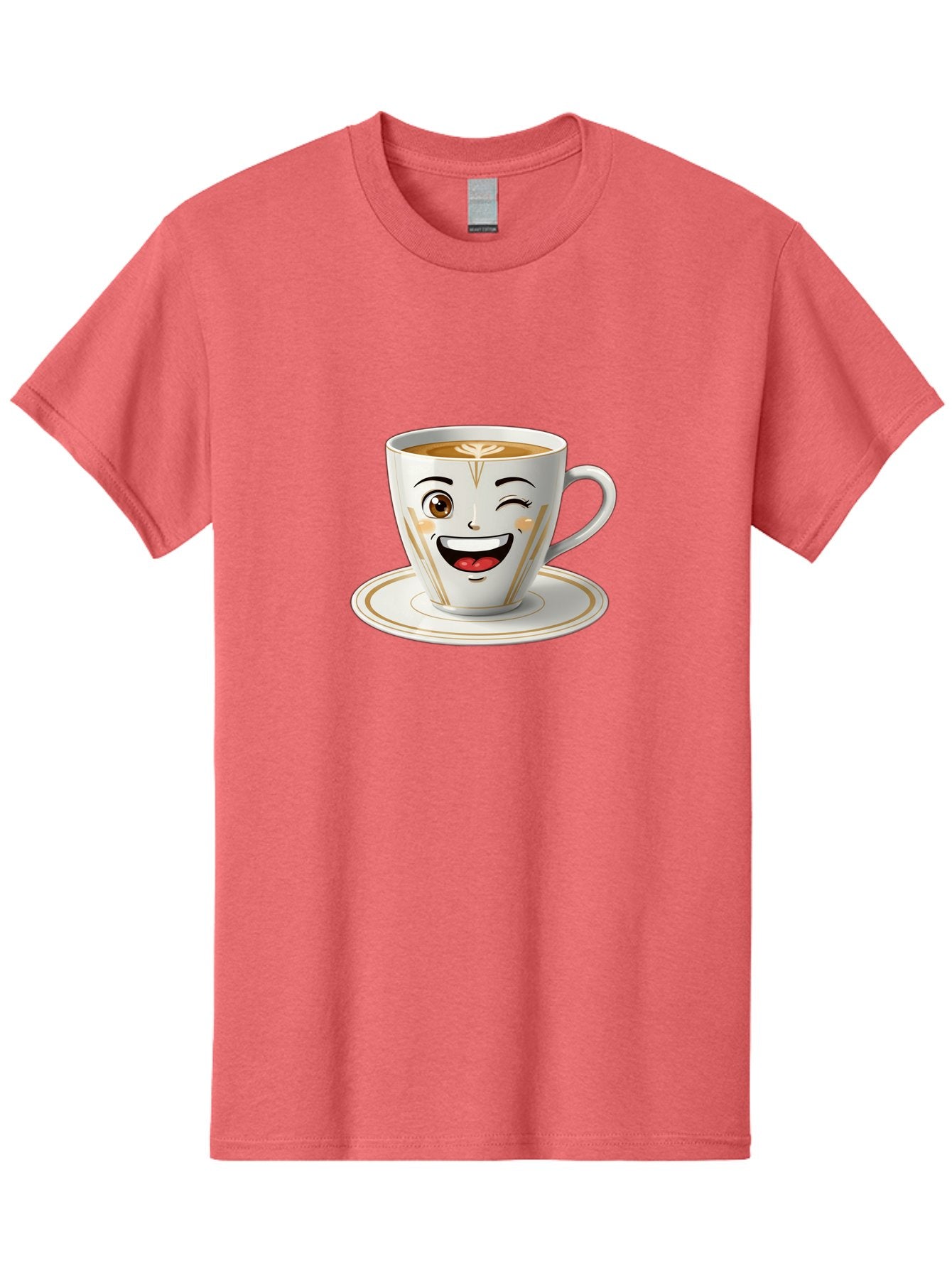 Smiling-Coffee-Cup Men'S Graphic Tee, 100% Cotton, Comfortable Casual Summer Wear, Machine Washable, Happy Coffee Cup, Smiling Face, Brown Coffee, Gold Accents, White Porcelain, Cute Design, Morning Coffee, Cheerful Emoji, Friendly Icon Bac424 15