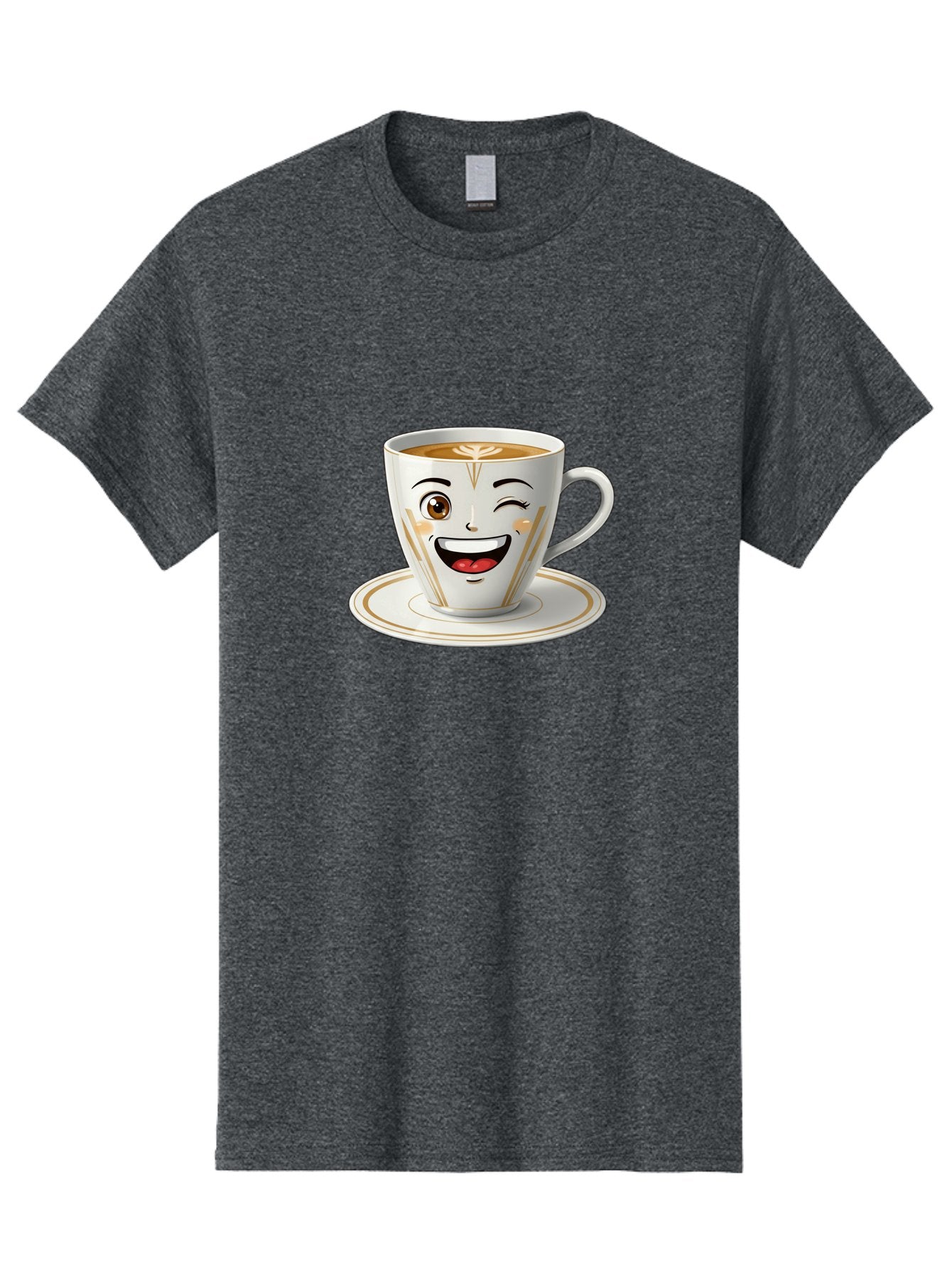 Smiling-Coffee-Cup Men'S Graphic Tee, 100% Cotton, Comfortable Casual Summer Wear, Machine Washable, Happy Coffee Cup, Smiling Face, Brown Coffee, Gold Accents, White Porcelain, Cute Design, Morning Coffee, Cheerful Emoji, Friendly Icon Bac424