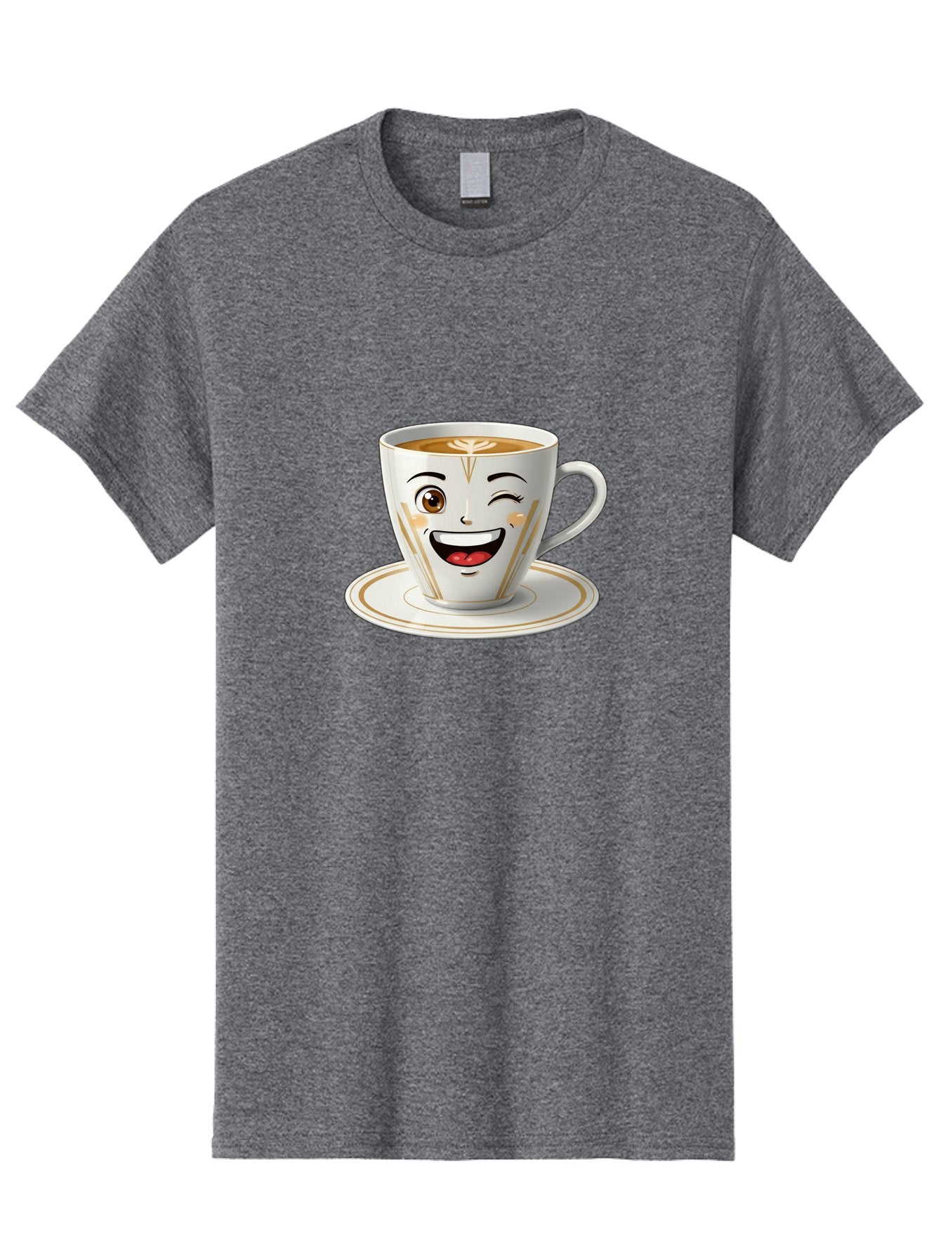 Smiling-Coffee-Cup Men'S Graphic Tee, 100% Cotton, Comfortable Casual Summer Wear, Machine Washable, Happy Coffee Cup, Smiling Face, Brown Coffee, Gold Accents, White Porcelain, Cute Design, Morning Coffee, Cheerful Emoji, Friendly Icon Bac424 6