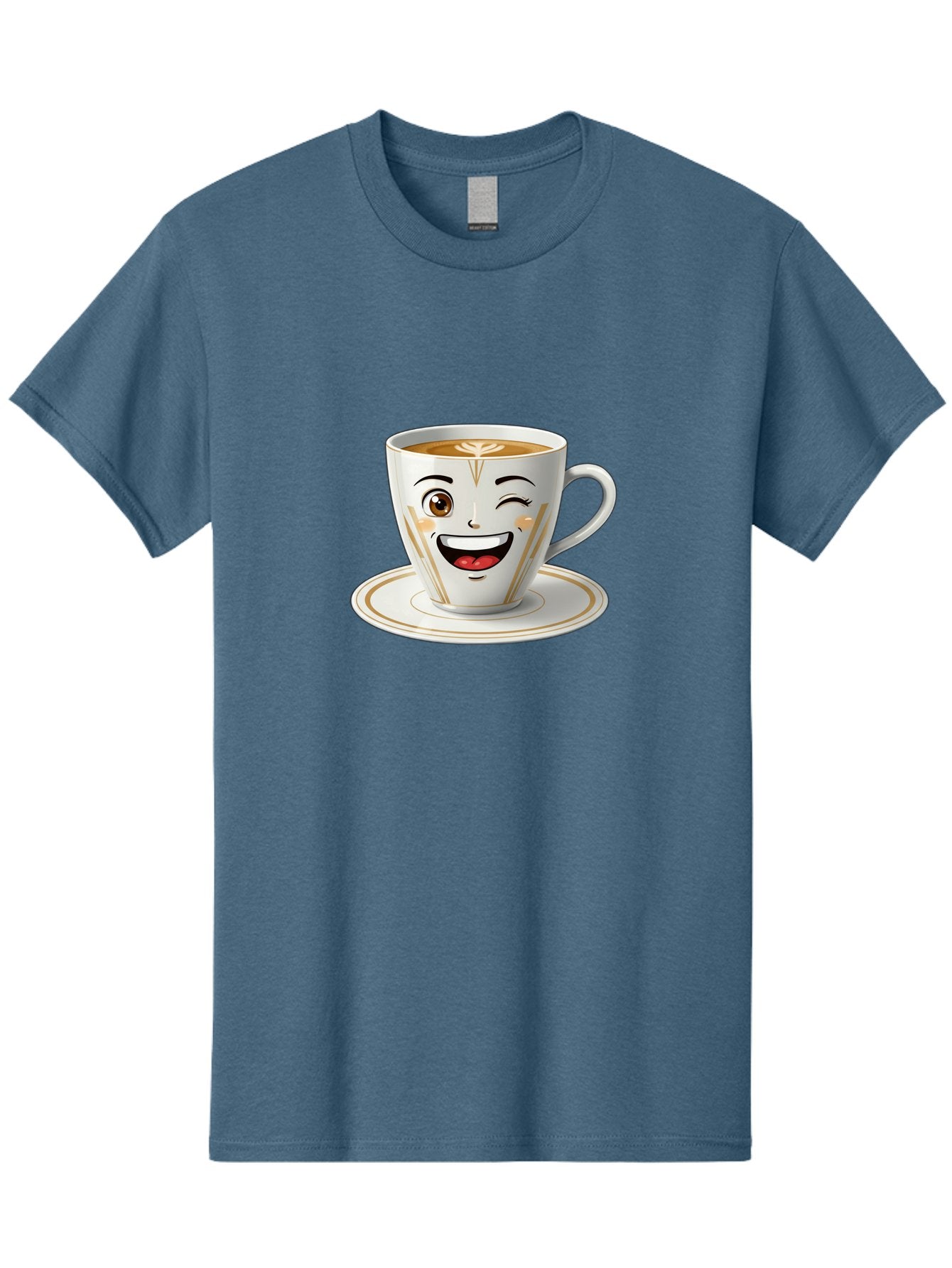 Smiling-Coffee-Cup Men'S Graphic Tee, 100% Cotton, Comfortable Casual Summer Wear, Machine Washable, Happy Coffee Cup, Smiling Face, Brown Coffee, Gold Accents, White Porcelain, Cute Design, Morning Coffee, Cheerful Emoji, Friendly Icon Bac424 8