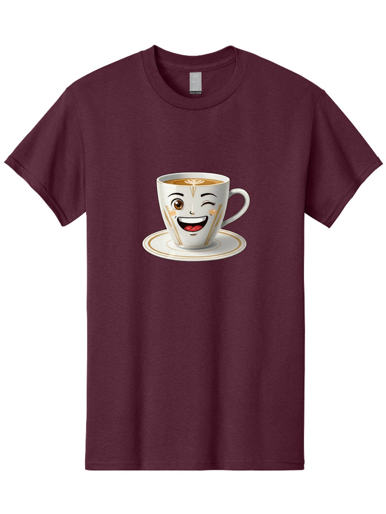 Smiling-Coffee-Cup Men'S Graphic Tee, 100% Cotton, Comfortable Casual Summer Wear, Machine Washable, Happy Coffee Cup, Smiling Face, Brown Coffee, Gold Accents, White Porcelain, Cute Design, Morning Coffee, Cheerful Emoji, Friendly Icon Bac424