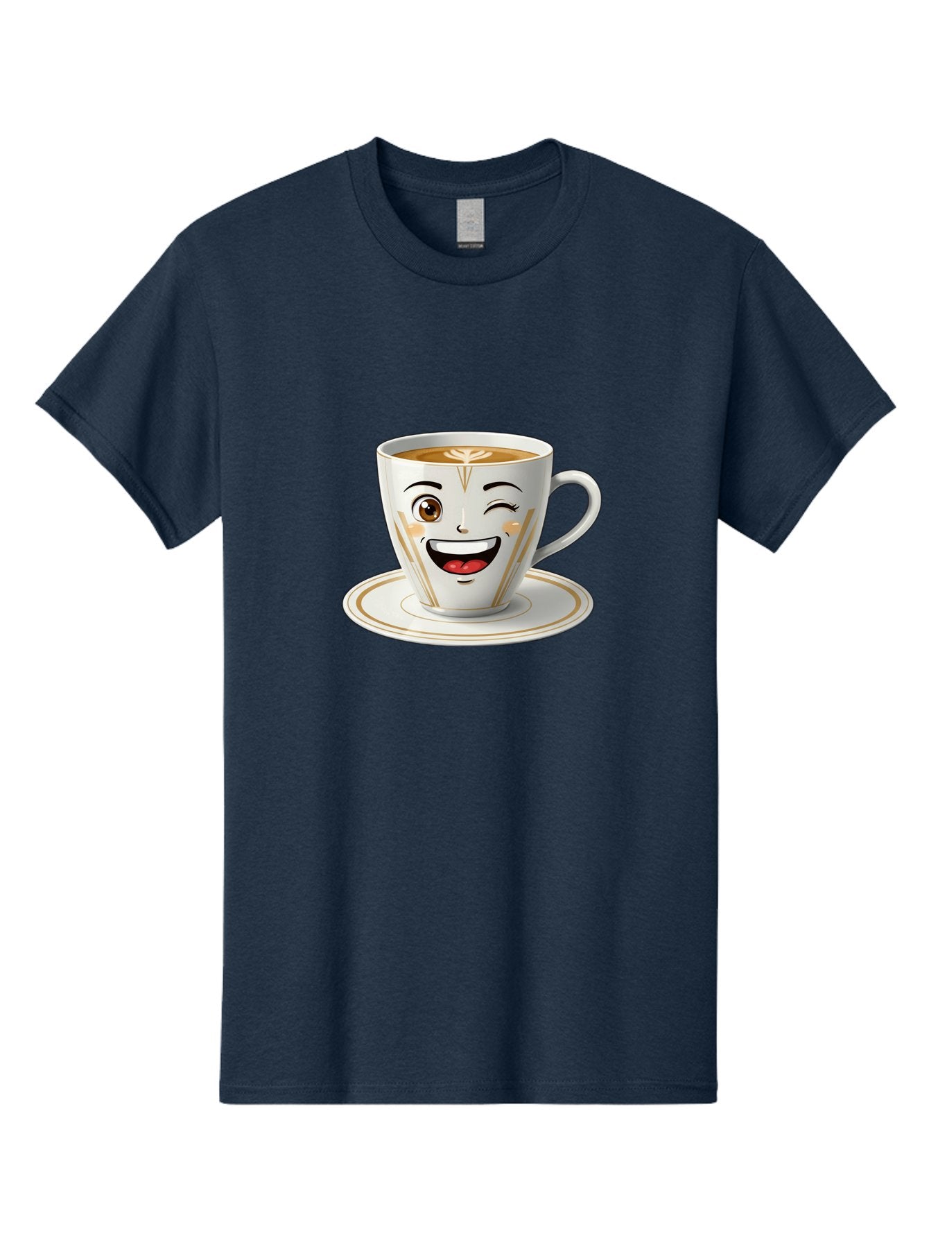 Smiling-Coffee-Cup Men'S Graphic Tee, 100% Cotton, Comfortable Casual Summer Wear, Machine Washable, Happy Coffee Cup, Smiling Face, Brown Coffee, Gold Accents, White Porcelain, Cute Design, Morning Coffee, Cheerful Emoji, Friendly Icon Bac424 10