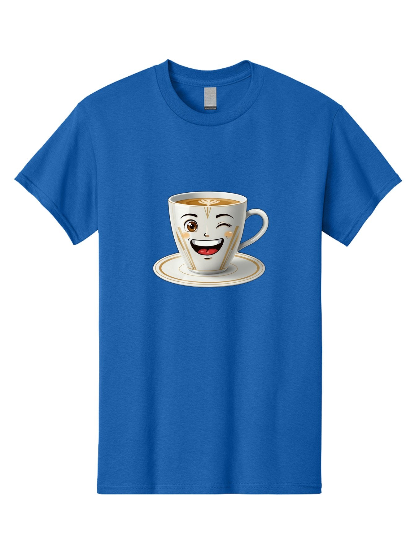 Smiling-Coffee-Cup Men'S Graphic Tee, 100% Cotton, Comfortable Casual Summer Wear, Machine Washable, Happy Coffee Cup, Smiling Face, Brown Coffee, Gold Accents, White Porcelain, Cute Design, Morning Coffee, Cheerful Emoji, Friendly Icon Bac424 5