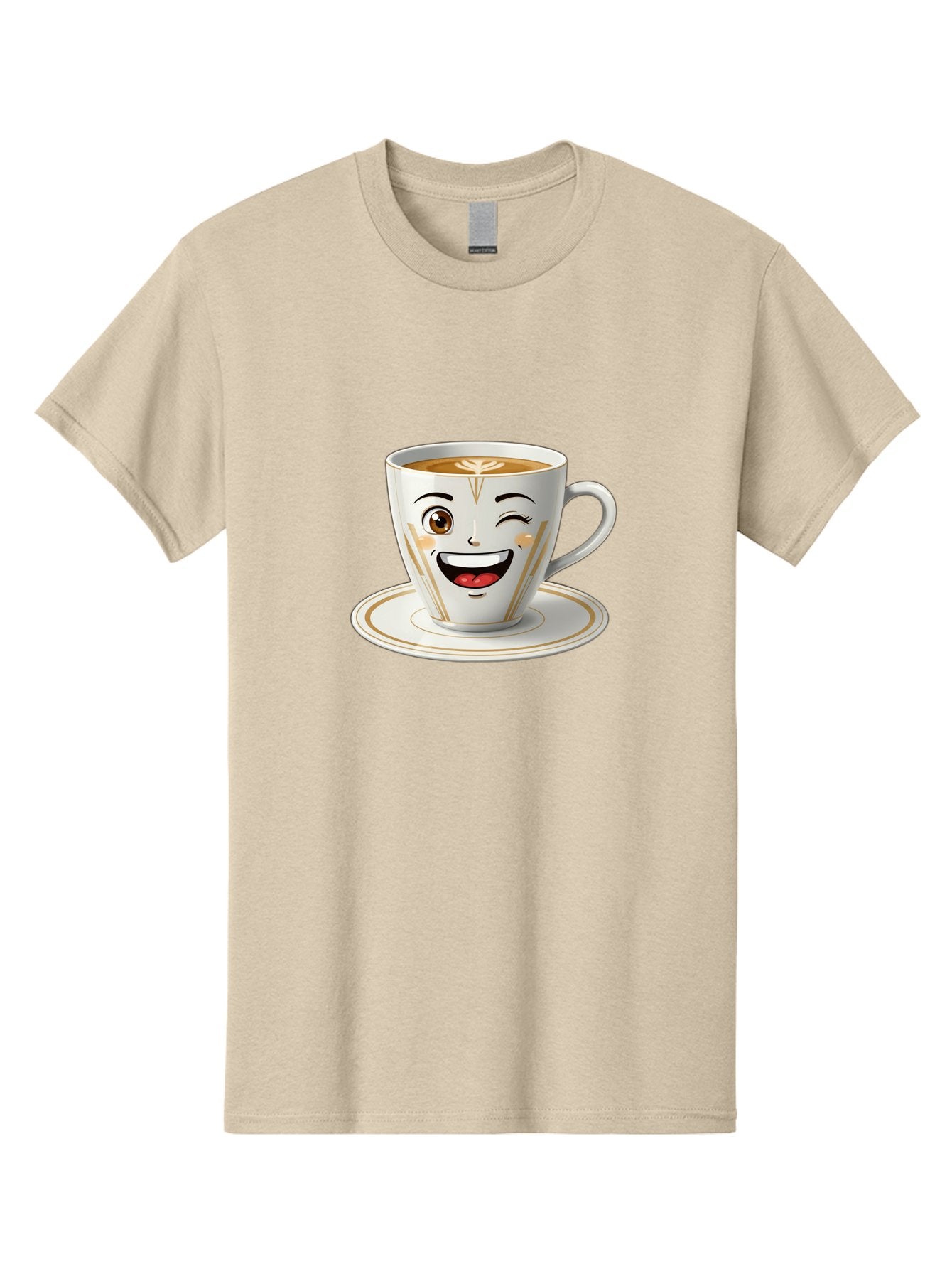 Smiling-Coffee-Cup Men'S Graphic Tee, 100% Cotton, Comfortable Casual Summer Wear, Machine Washable, Happy Coffee Cup, Smiling Face, Brown Coffee, Gold Accents, White Porcelain, Cute Design, Morning Coffee, Cheerful Emoji, Friendly Icon Bac424 9