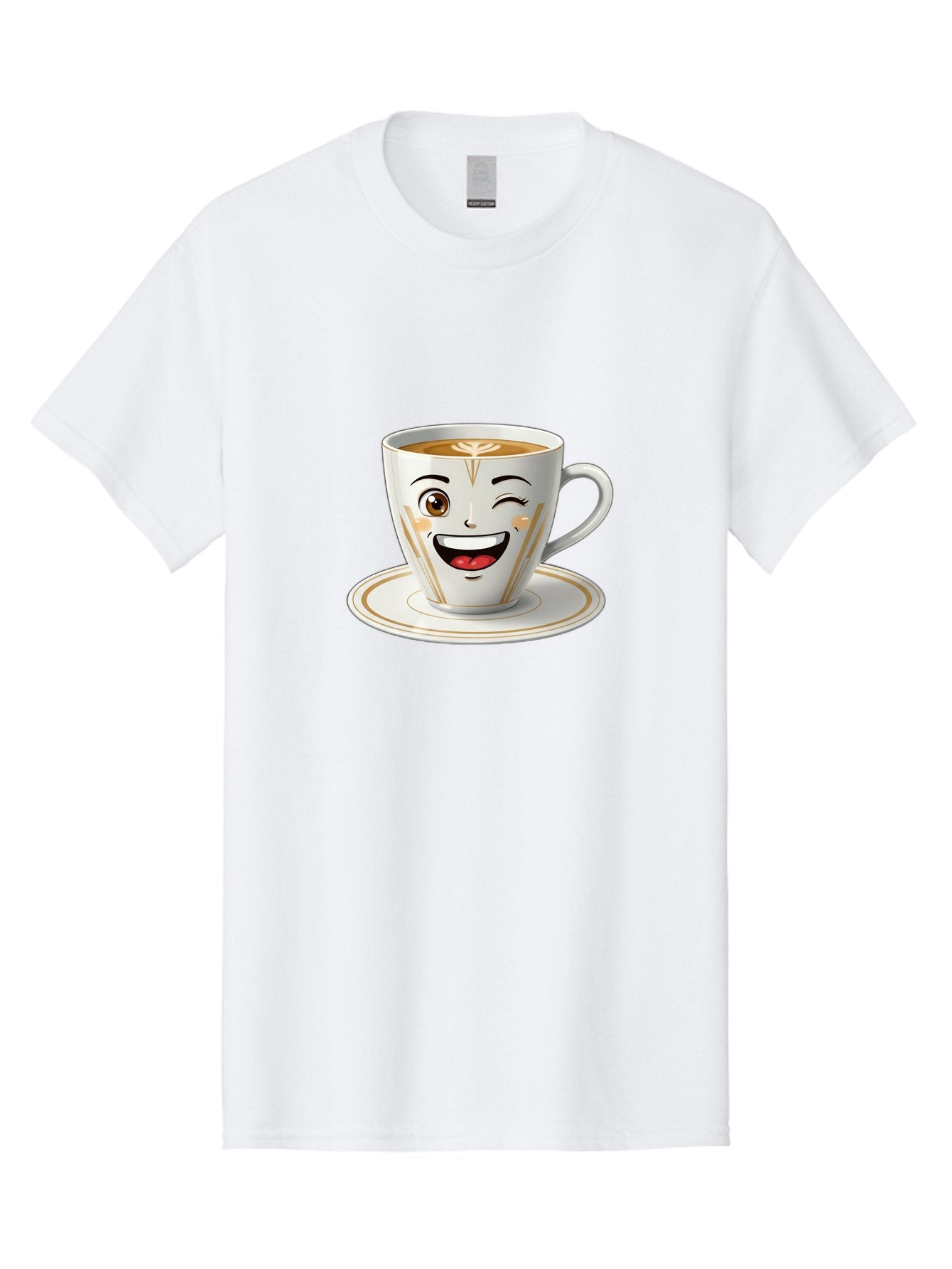 Smiling-Coffee-Cup Men'S Graphic Tee, 100% Cotton, Comfortable Casual Summer Wear, Machine Washable, Happy Coffee Cup, Smiling Face, Brown Coffee, Gold Accents, White Porcelain, Cute Design, Morning Coffee, Cheerful Emoji, Friendly Icon Bac424 3