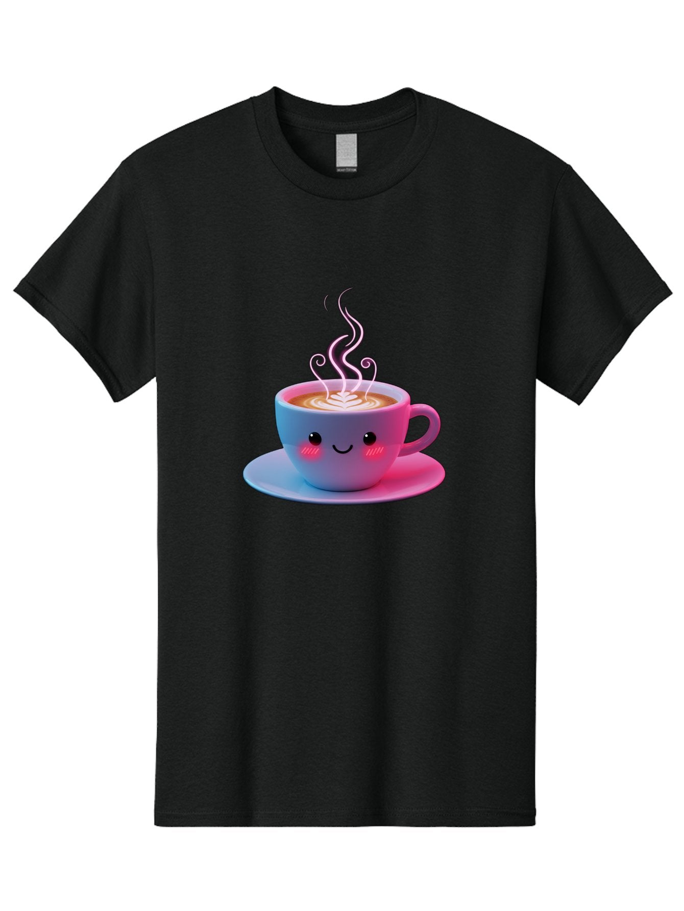 Smiling-Coffee-Mug Men'S Graphic Tee, 100% Cotton, Comfortable Casual Summer Wear, Machine Washable, Kawaii Coffee Cup, Steaming Hot Cappuccino, Latte Art, Smiling Face, Pink Cheeks, Adorable Design, Morning Coffee, Coffee Lover, Bac425 3