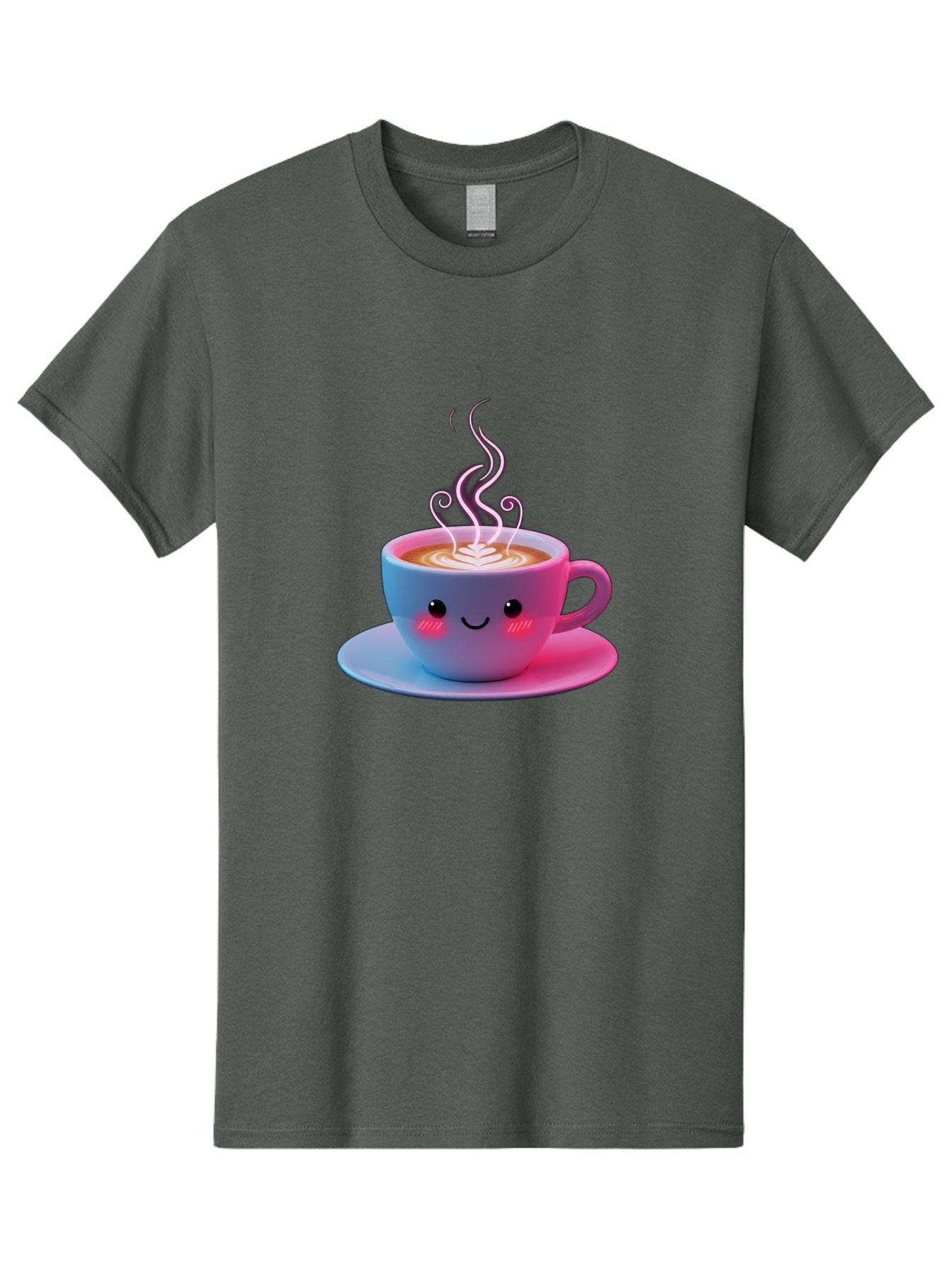 Smiling-Coffee-Mug Men'S Graphic Tee, 100% Cotton, Comfortable Casual Summer Wear, Machine Washable, Kawaii Coffee Cup, Steaming Hot Cappuccino, Latte Art, Smiling Face, Pink Cheeks, Adorable Design, Morning Coffee, Coffee Lover, Bac425 7