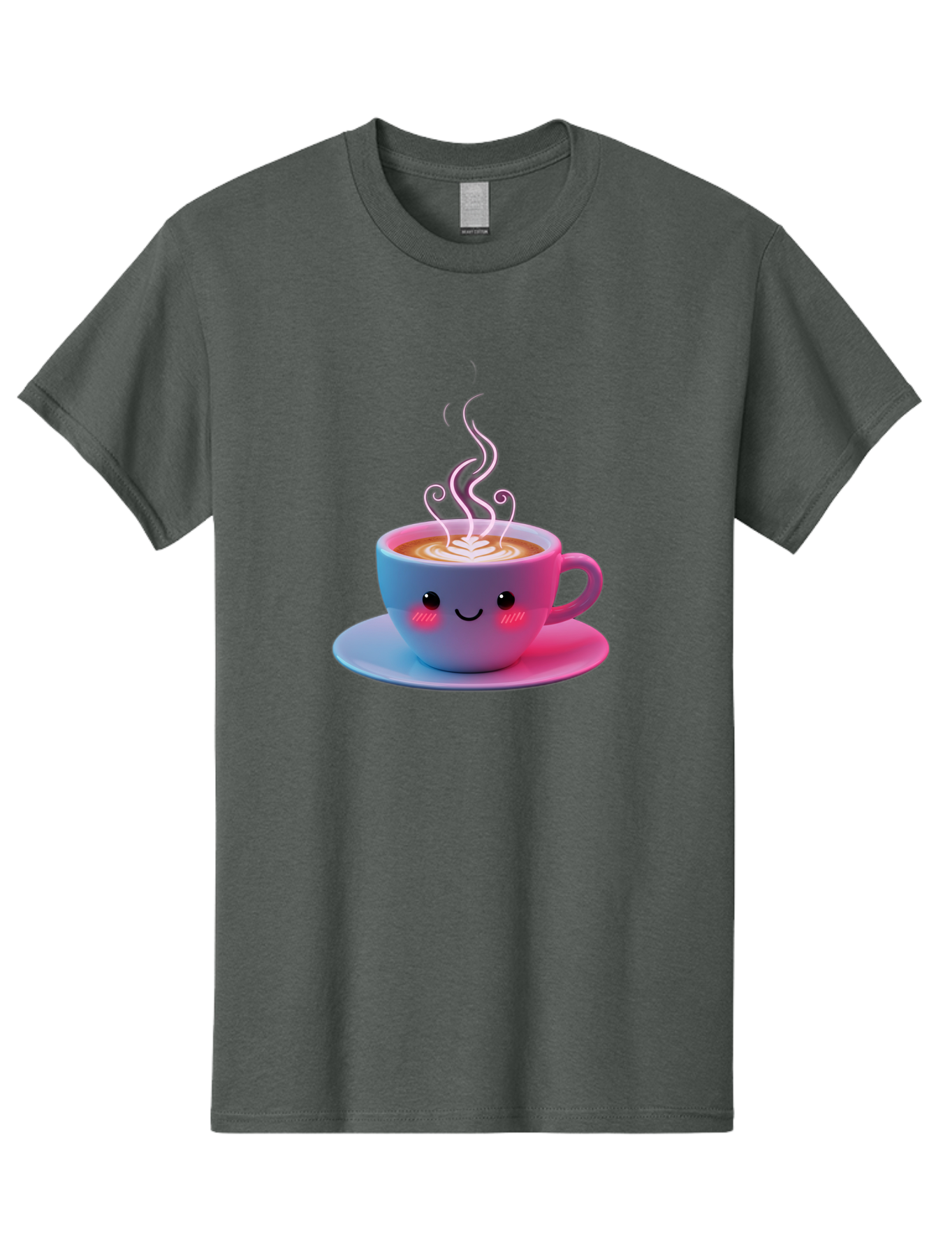 Smiling-Coffee-Mug Men'S Graphic Tee, 100% Cotton, Comfortable Casual Summer Wear, Machine Washable, Kawaii Coffee Cup, Steaming Hot Cappuccino, Latte Art, Smiling Face, Pink Cheeks, Adorable Design, Morning Coffee, Coffee Lover, Bac425 13