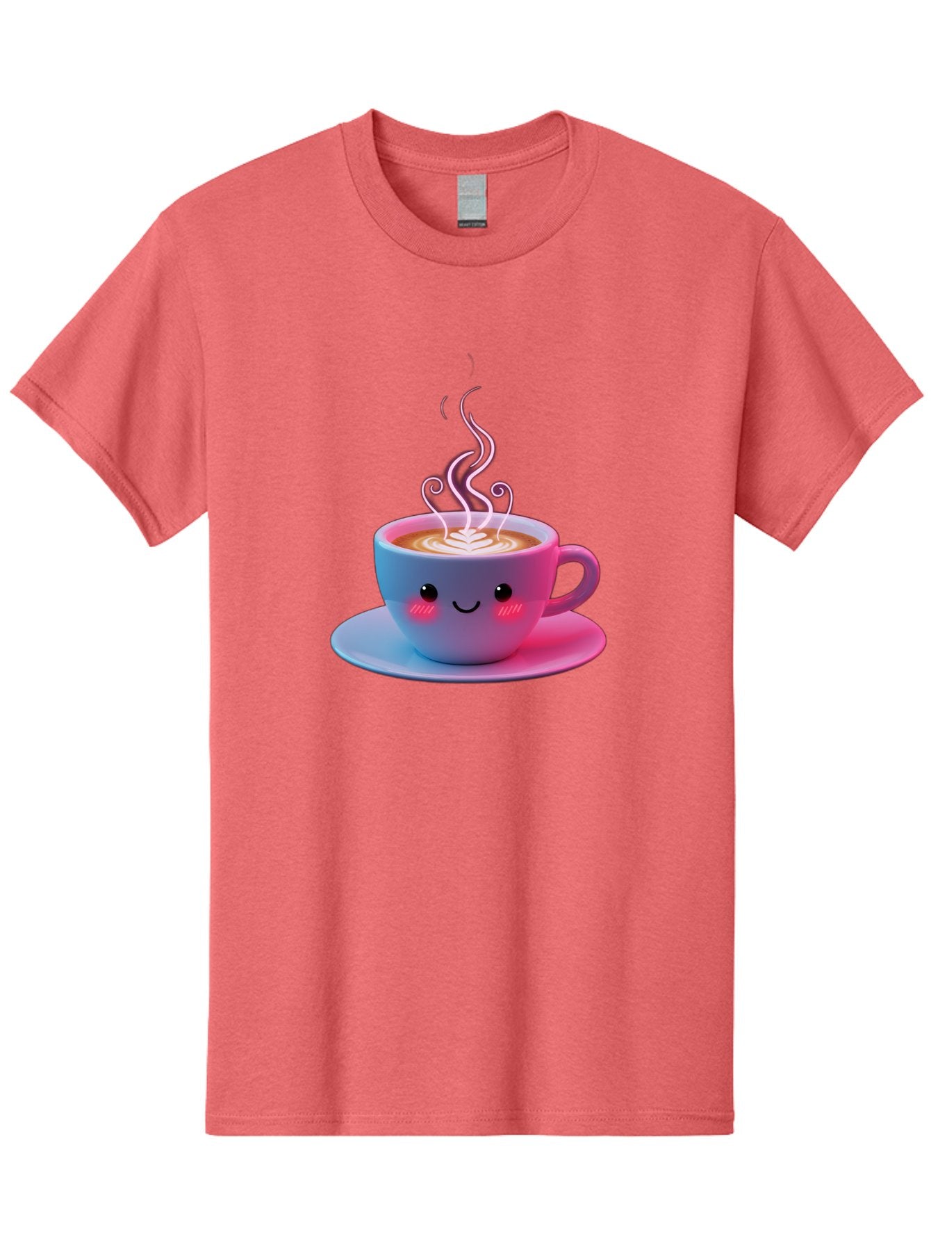 Smiling-Coffee-Mug Men'S Graphic Tee, 100% Cotton, Comfortable Casual Summer Wear, Machine Washable, Kawaii Coffee Cup, Steaming Hot Cappuccino, Latte Art, Smiling Face, Pink Cheeks, Adorable Design, Morning Coffee, Coffee Lover, Bac425 4