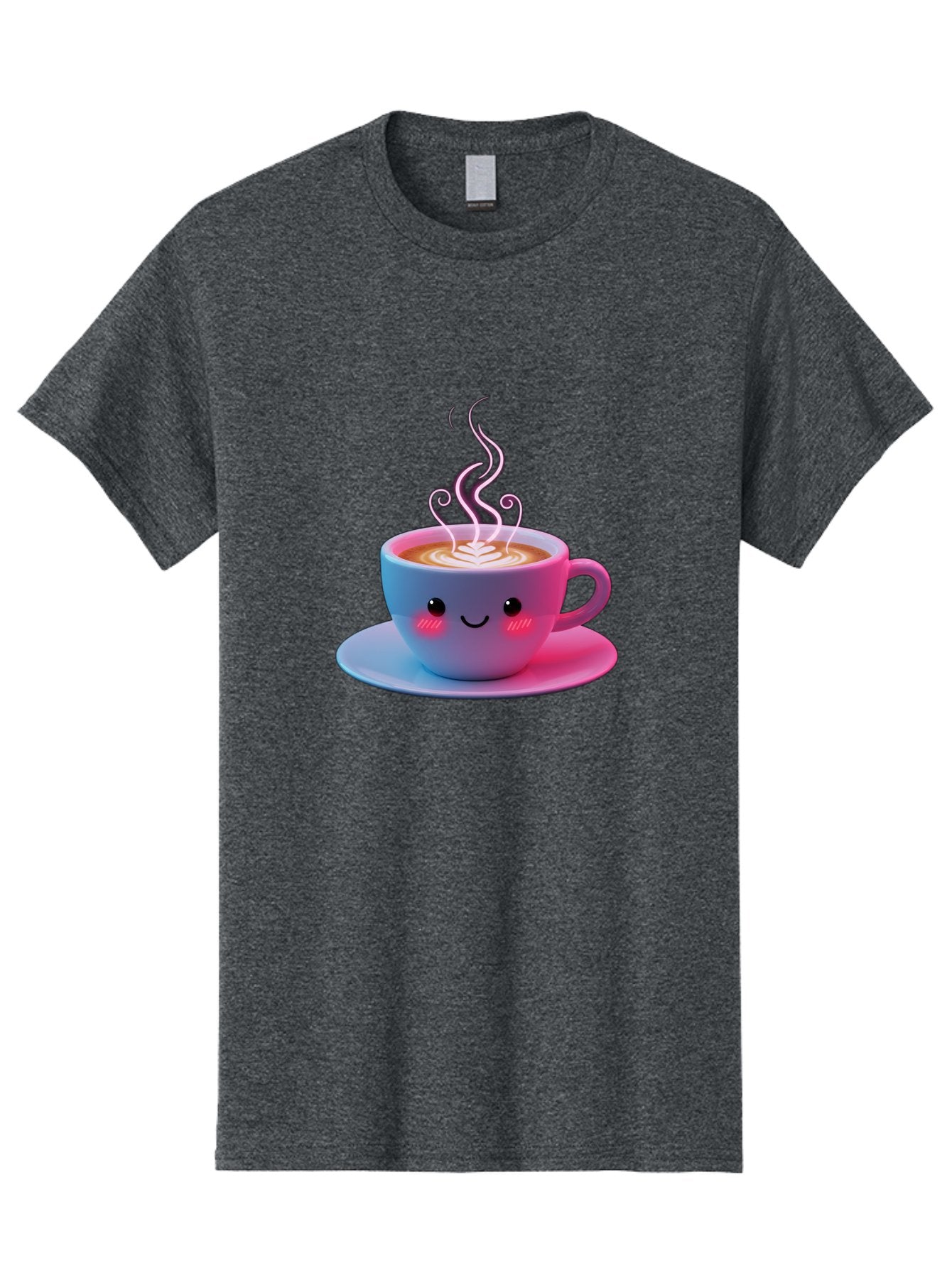 Smiling-Coffee-Mug Men'S Graphic Tee, 100% Cotton, Comfortable Casual Summer Wear, Machine Washable, Kawaii Coffee Cup, Steaming Hot Cappuccino, Latte Art, Smiling Face, Pink Cheeks, Adorable Design, Morning Coffee, Coffee Lover, Bac425 14