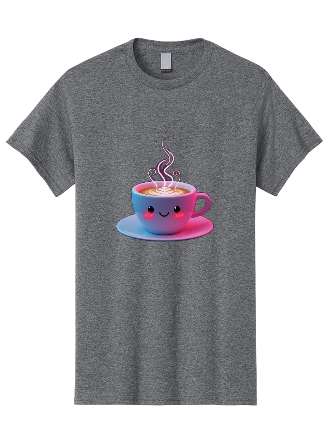 Smiling-Coffee-Mug Men'S Graphic Tee, 100% Cotton, Comfortable Casual Summer Wear, Machine Washable, Kawaii Coffee Cup, Steaming Hot Cappuccino, Latte Art, Smiling Face, Pink Cheeks, Adorable Design, Morning Coffee, Coffee Lover, Bac425 10