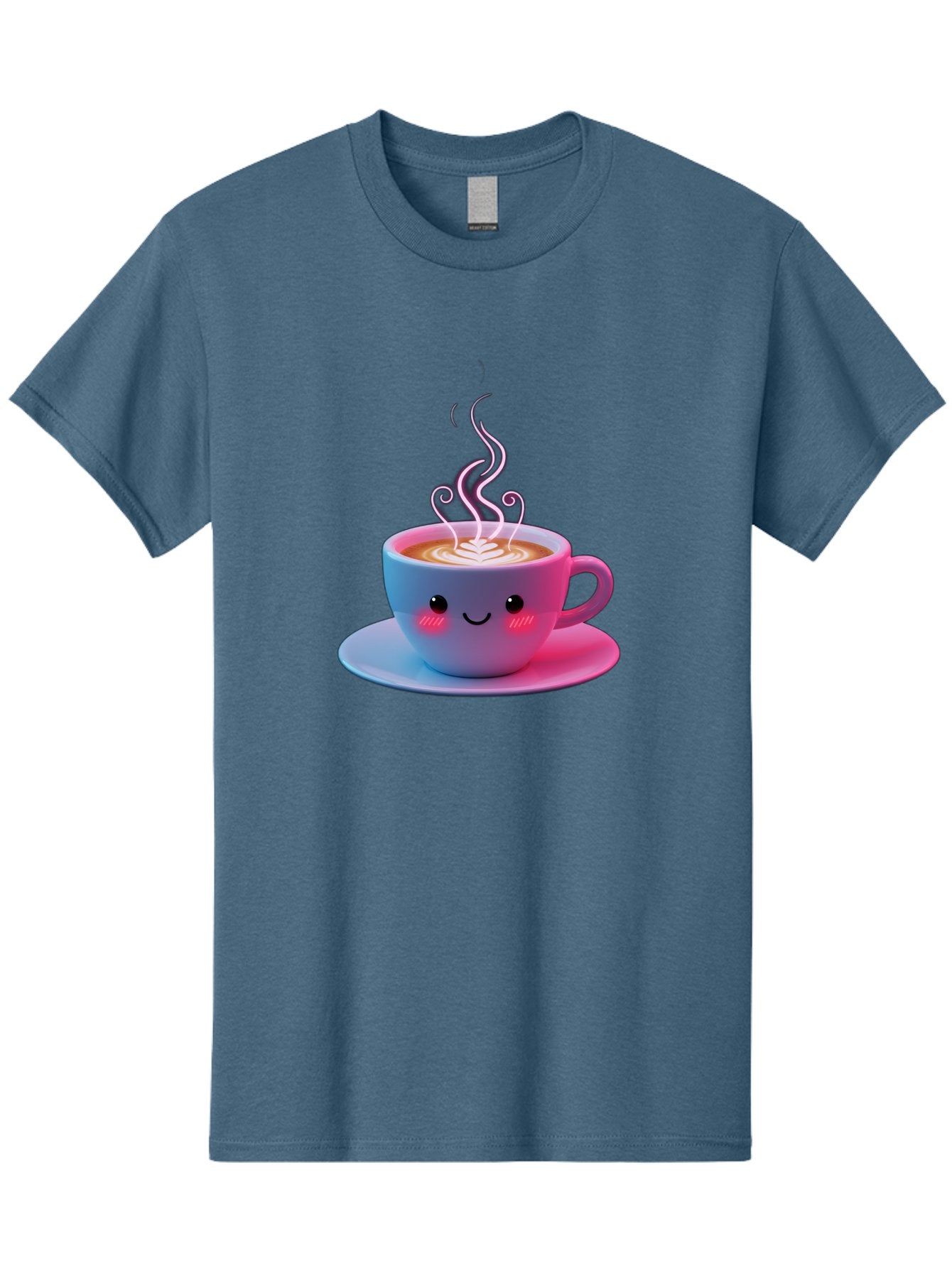 Smiling-Coffee-Mug Men'S Graphic Tee, 100% Cotton, Comfortable Casual Summer Wear, Machine Washable, Kawaii Coffee Cup, Steaming Hot Cappuccino, Latte Art, Smiling Face, Pink Cheeks, Adorable Design, Morning Coffee, Coffee Lover, Bac425 12