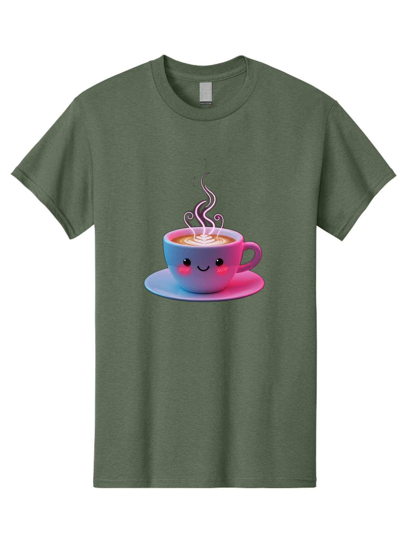Smiling-Coffee-Mug Men'S Graphic Tee, 100% Cotton, Comfortable Casual Summer Wear, Machine Washable, Kawaii Coffee Cup, Steaming Hot Cappuccino, Latte Art, Smiling Face, Pink Cheeks, Adorable Design, Morning Coffee, Coffee Lover, Bac425 15