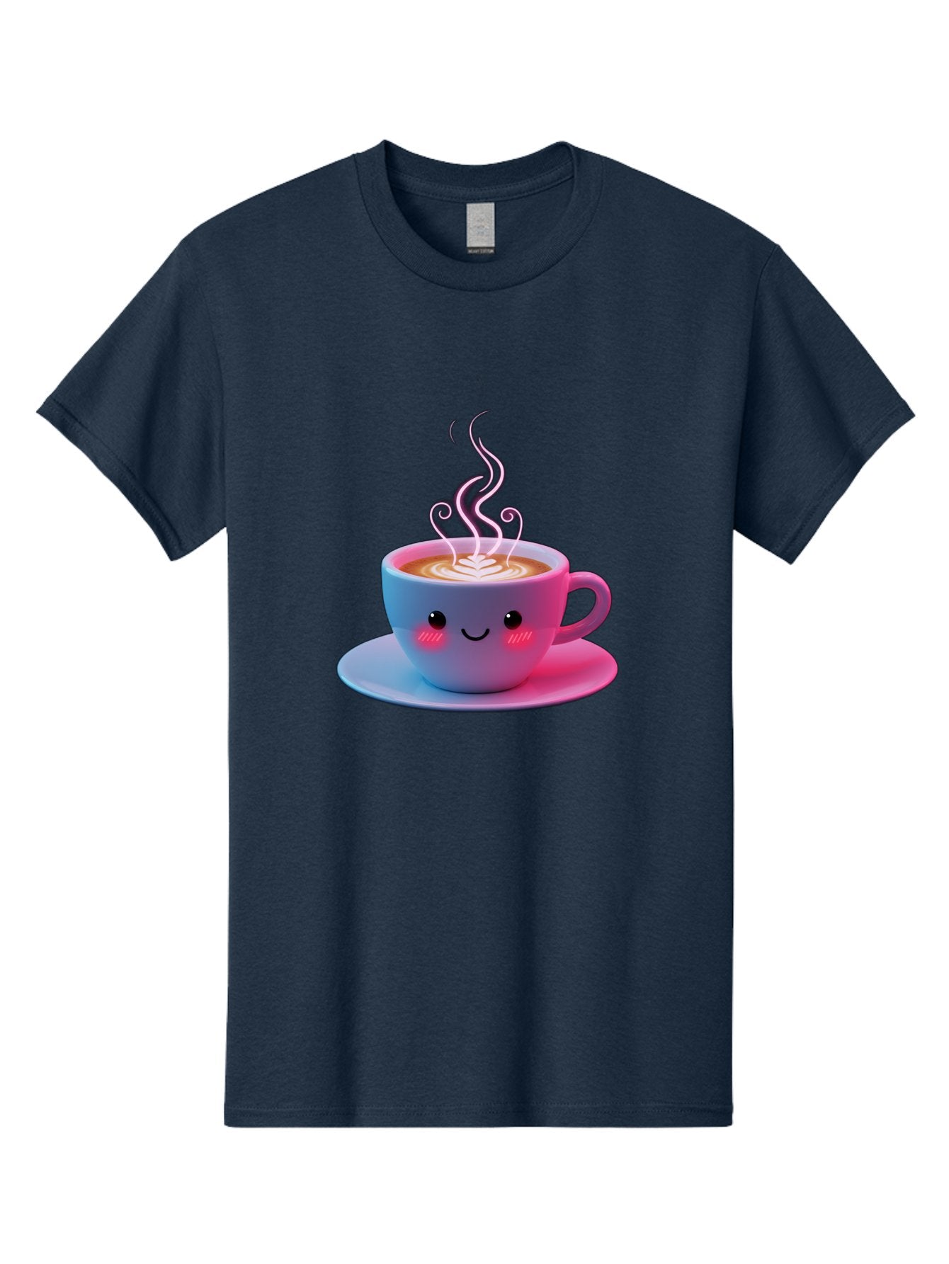 Smiling-Coffee-Mug Men'S Graphic Tee, 100% Cotton, Comfortable Casual Summer Wear, Machine Washable, Kawaii Coffee Cup, Steaming Hot Cappuccino, Latte Art, Smiling Face, Pink Cheeks, Adorable Design, Morning Coffee, Coffee Lover, Bac425 8
