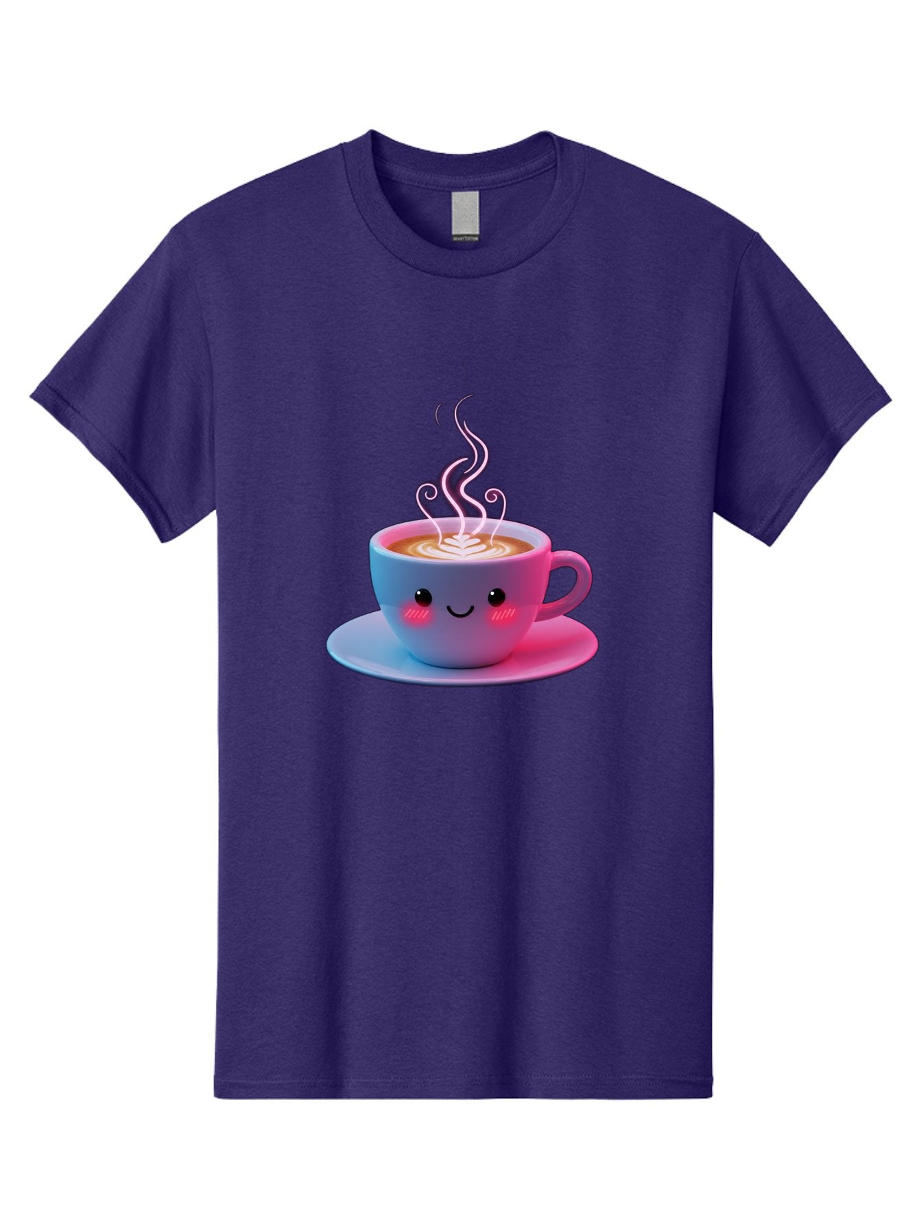 Smiling-Coffee-Mug Men'S Graphic Tee, 100% Cotton, Comfortable Casual Summer Wear, Machine Washable, Kawaii Coffee Cup, Steaming Hot Cappuccino, Latte Art, Smiling Face, Pink Cheeks, Adorable Design, Morning Coffee, Coffee Lover, Bac425