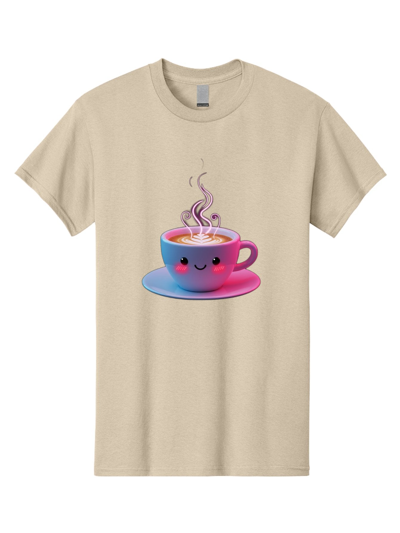Smiling-Coffee-Mug Men'S Graphic Tee, 100% Cotton, Comfortable Casual Summer Wear, Machine Washable, Kawaii Coffee Cup, Steaming Hot Cappuccino, Latte Art, Smiling Face, Pink Cheeks, Adorable Design, Morning Coffee, Coffee Lover, Bac425 5