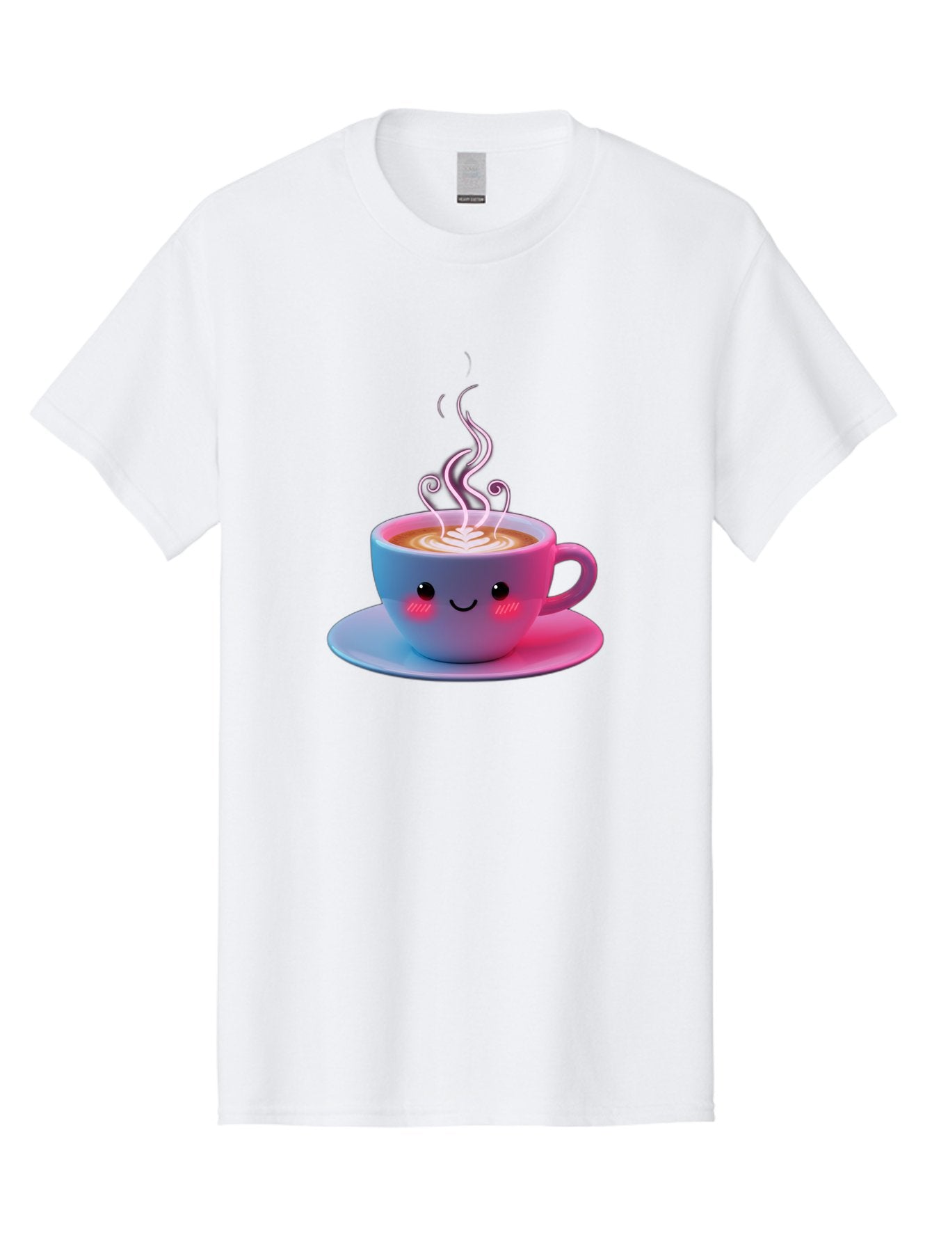 Smiling-Coffee-Mug Men'S Graphic Tee, 100% Cotton, Comfortable Casual Summer Wear, Machine Washable, Kawaii Coffee Cup, Steaming Hot Cappuccino, Latte Art, Smiling Face, Pink Cheeks, Adorable Design, Morning Coffee, Coffee Lover, Bac425 13