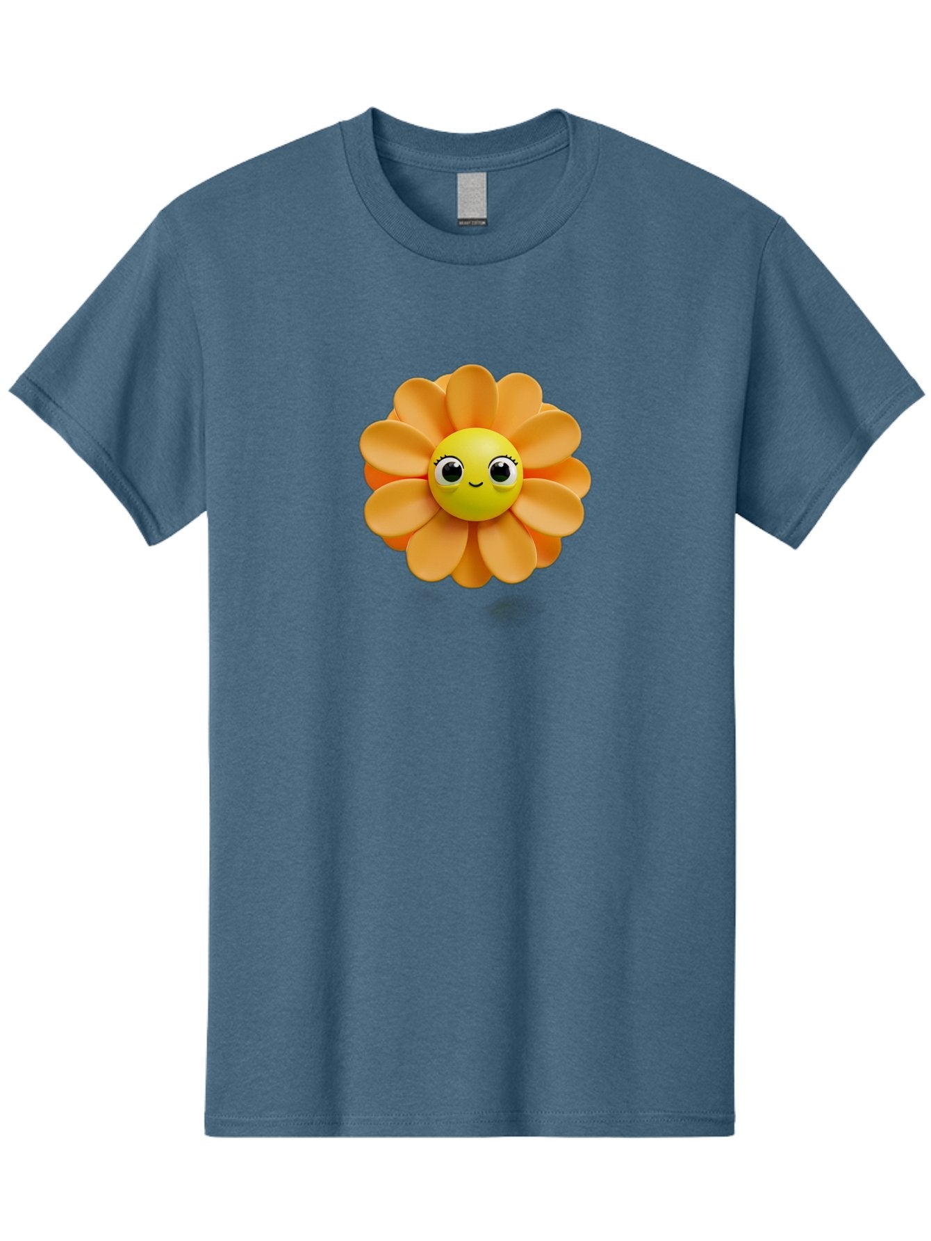 Smiling-Flower-Emoji Men'S Graphic Tee, 100% Cotton, Comfortable Casual Summer Wear, Machine Washable, Smiling Flower, Yellow Center, Orange Petals, Cute Emoji, Happy Face, Cartoon Flower, Vibrant Colors, Playful Design, 3D Rendering, Bac427 5