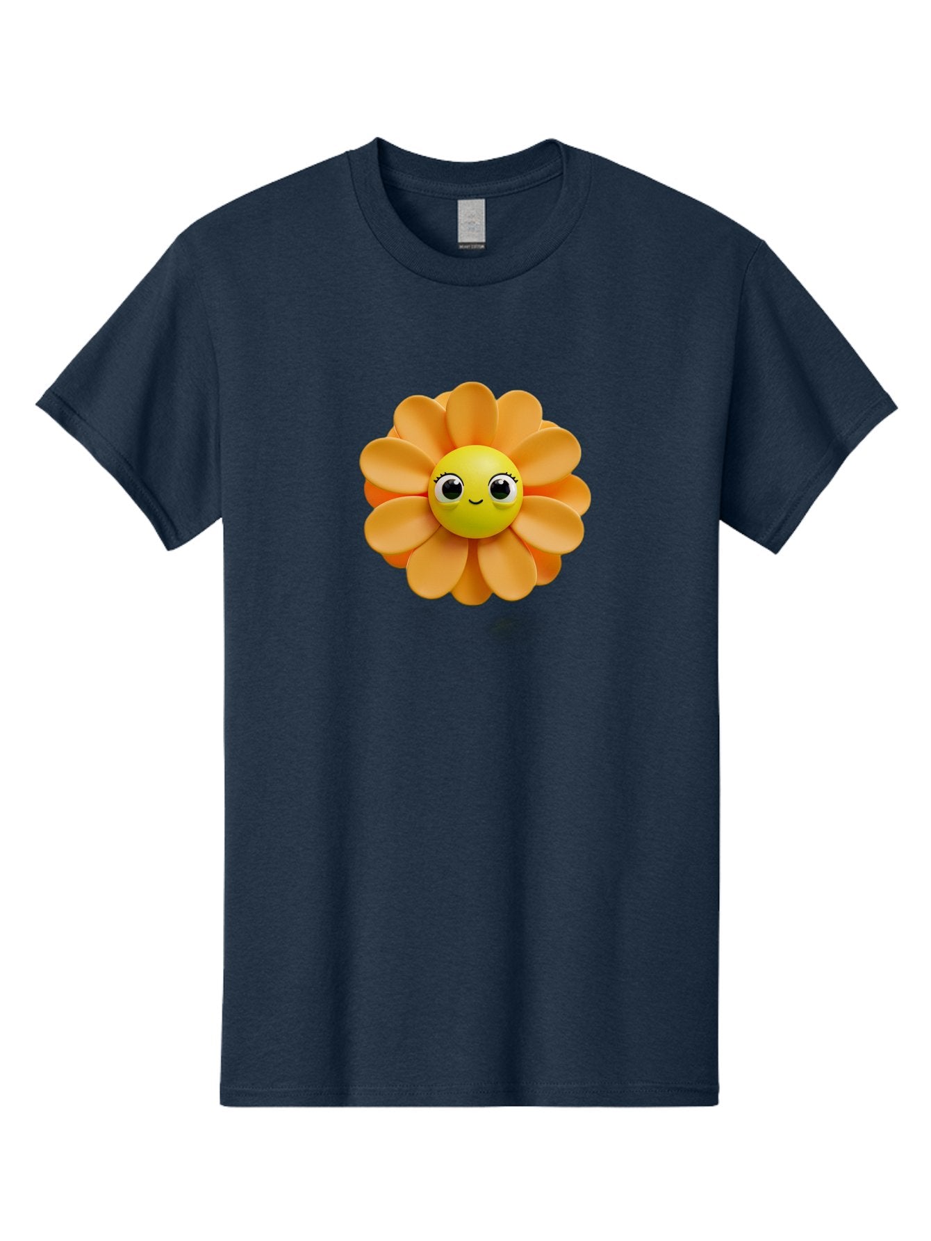 Smiling-Flower-Emoji Men'S Graphic Tee, 100% Cotton, Comfortable Casual Summer Wear, Machine Washable, Smiling Flower, Yellow Center, Orange Petals, Cute Emoji, Happy Face, Cartoon Flower, Vibrant Colors, Playful Design, 3D Rendering, Bac427 4