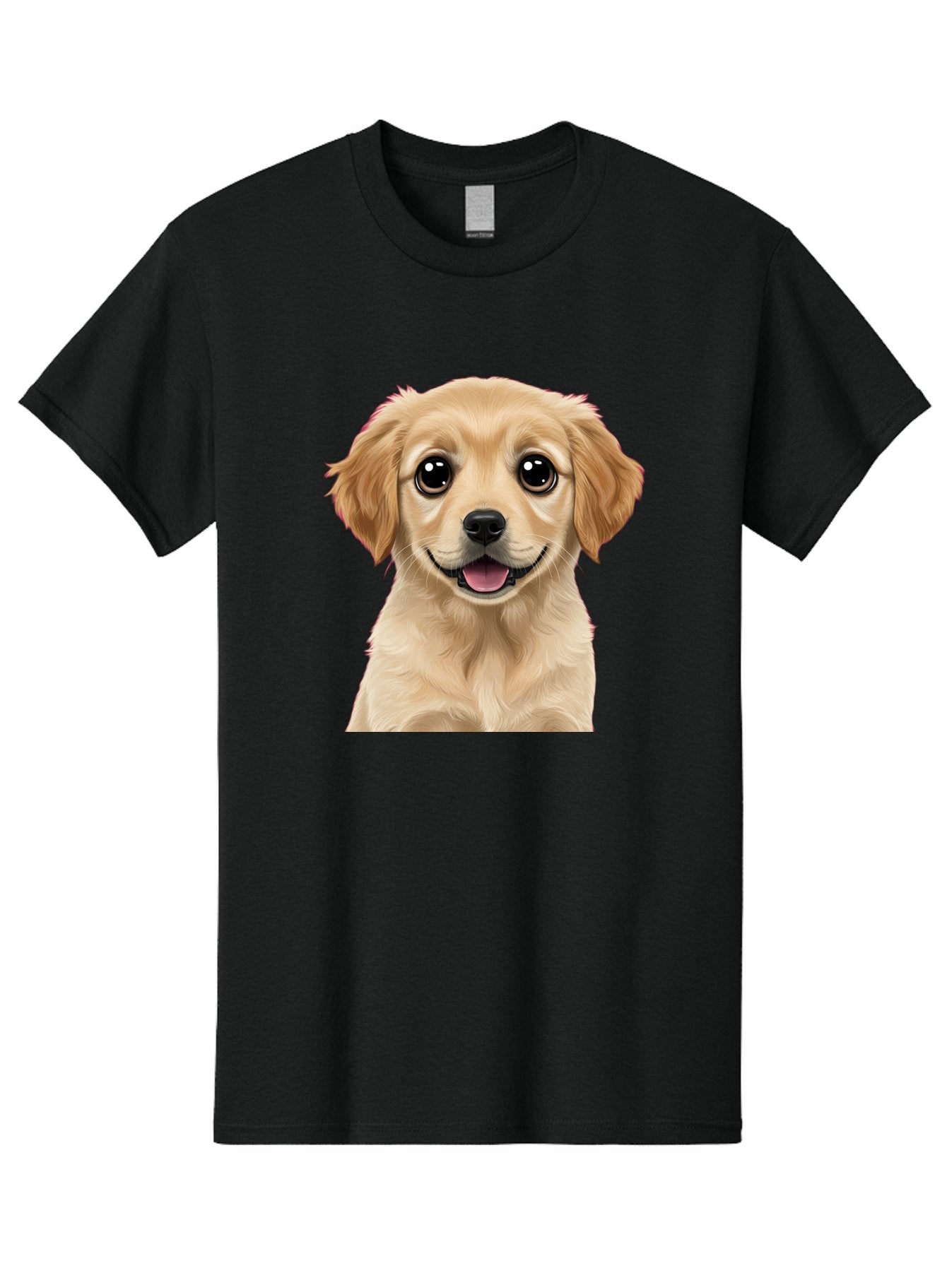Smiling-Golden-Puppy Men'S Graphic Tee, 100% Cotton, Comfortable Casual Summer Wear, Machine Washable, Friendly Dog, Happy Puppy, Golden Retriever, Big Eyes, Playful Expression, Adorable Face, Cute Nose, Smiling Dog, Cartoon Puppy, Lovable Pet Bac428 12