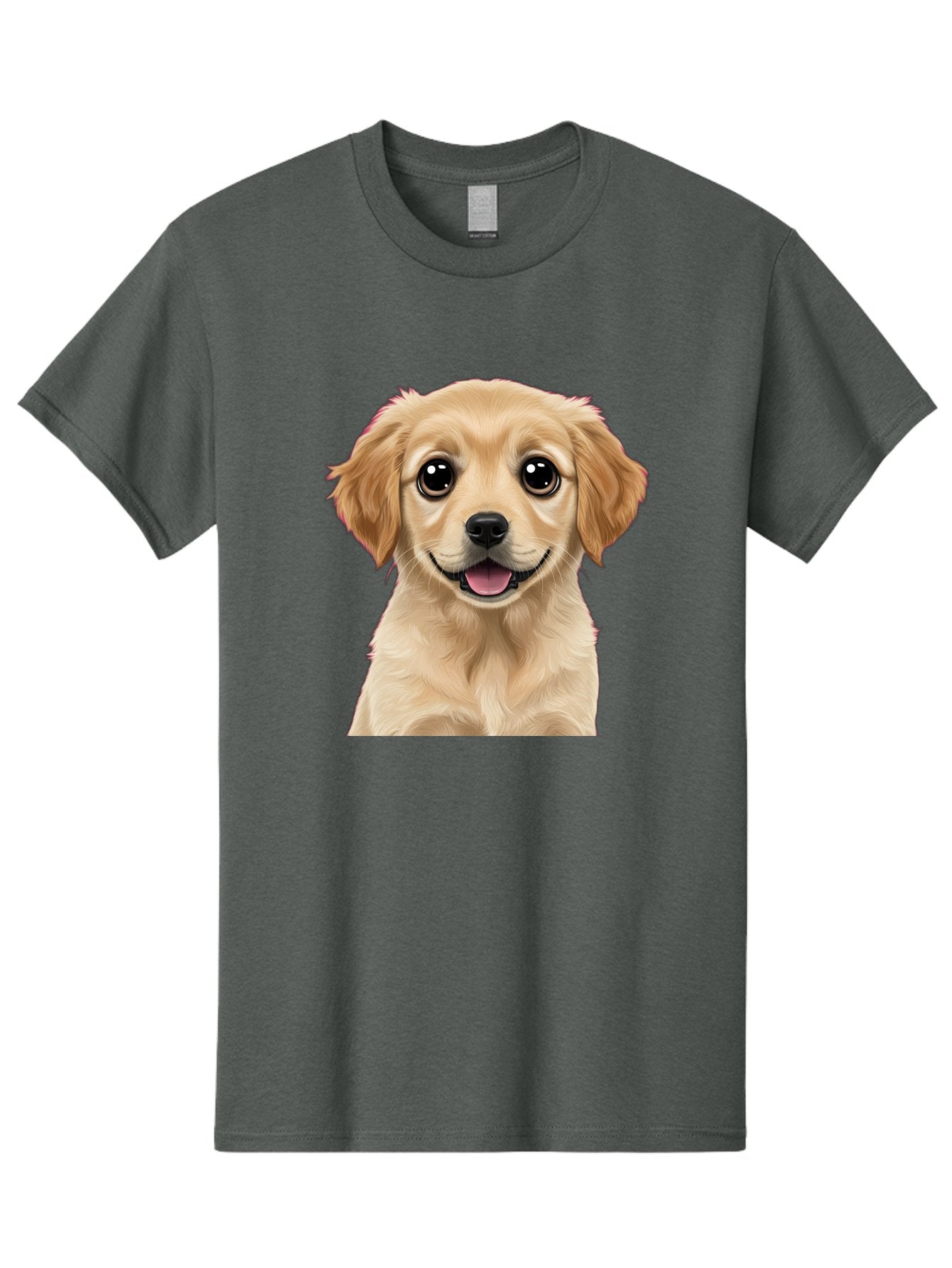 Smiling-Golden-Puppy Men'S Graphic Tee, 100% Cotton, Comfortable Casual Summer Wear, Machine Washable, Friendly Dog, Happy Puppy, Golden Retriever, Big Eyes, Playful Expression, Adorable Face, Cute Nose, Smiling Dog, Cartoon Puppy, Lovable Pet Bac428 11