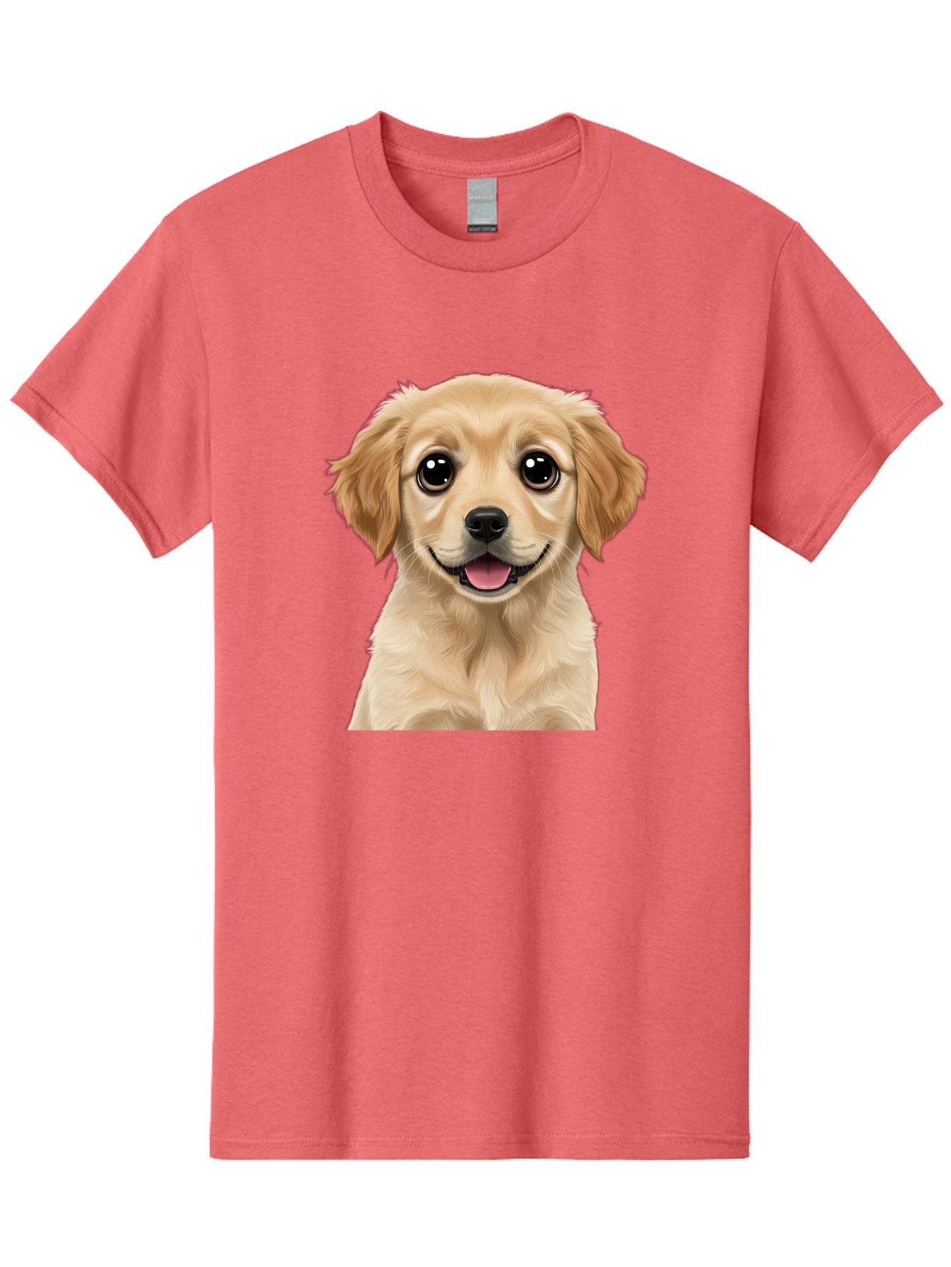 Smiling-Golden-Puppy Men'S Graphic Tee, 100% Cotton, Comfortable Casual Summer Wear, Machine Washable, Friendly Dog, Happy Puppy, Golden Retriever, Big Eyes, Playful Expression, Adorable Face, Cute Nose, Smiling Dog, Cartoon Puppy, Lovable Pet Bac428