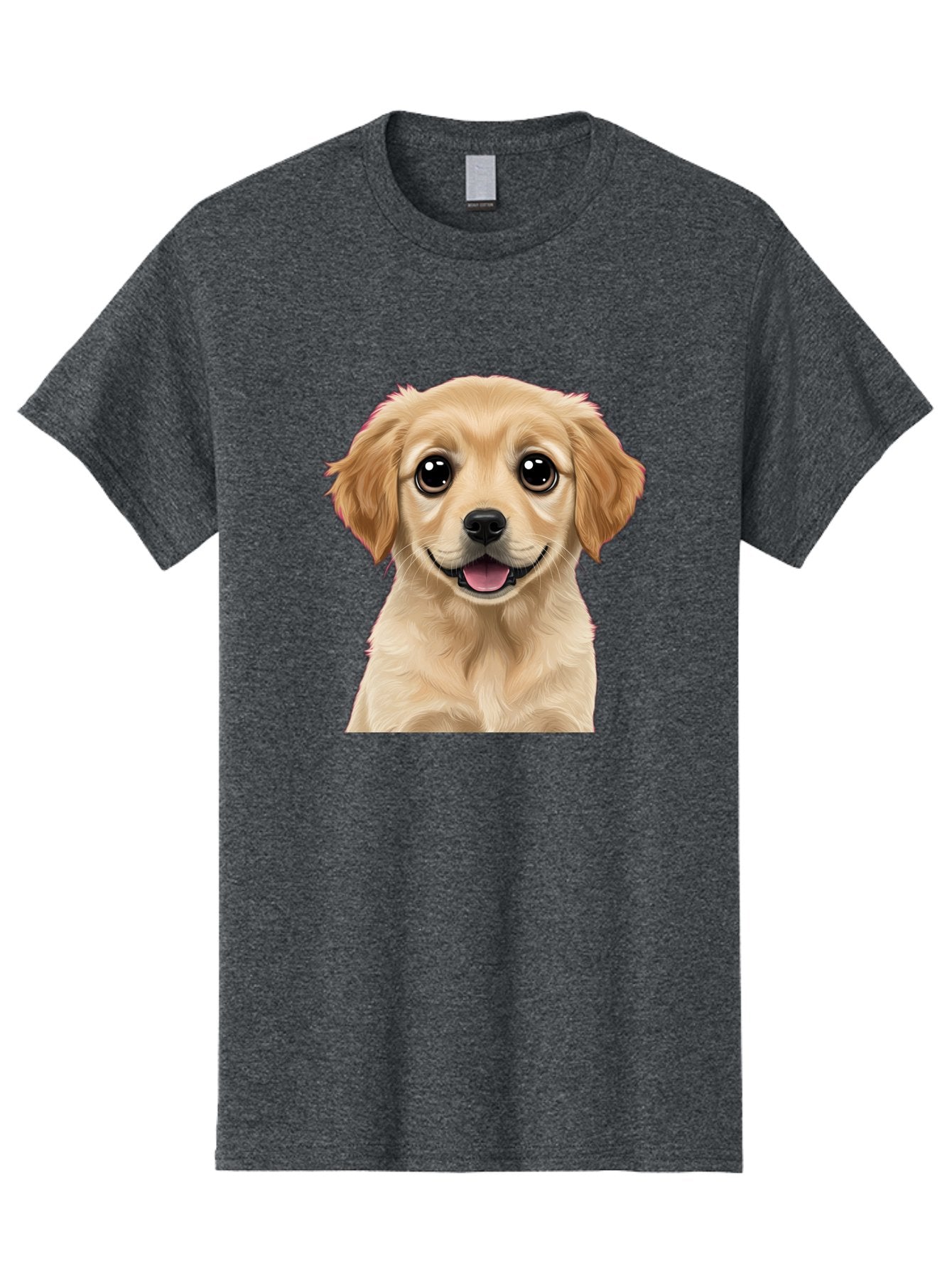 Smiling-Golden-Puppy Men'S Graphic Tee, 100% Cotton, Comfortable Casual Summer Wear, Machine Washable, Friendly Dog, Happy Puppy, Golden Retriever, Big Eyes, Playful Expression, Adorable Face, Cute Nose, Smiling Dog, Cartoon Puppy, Lovable Pet Bac428