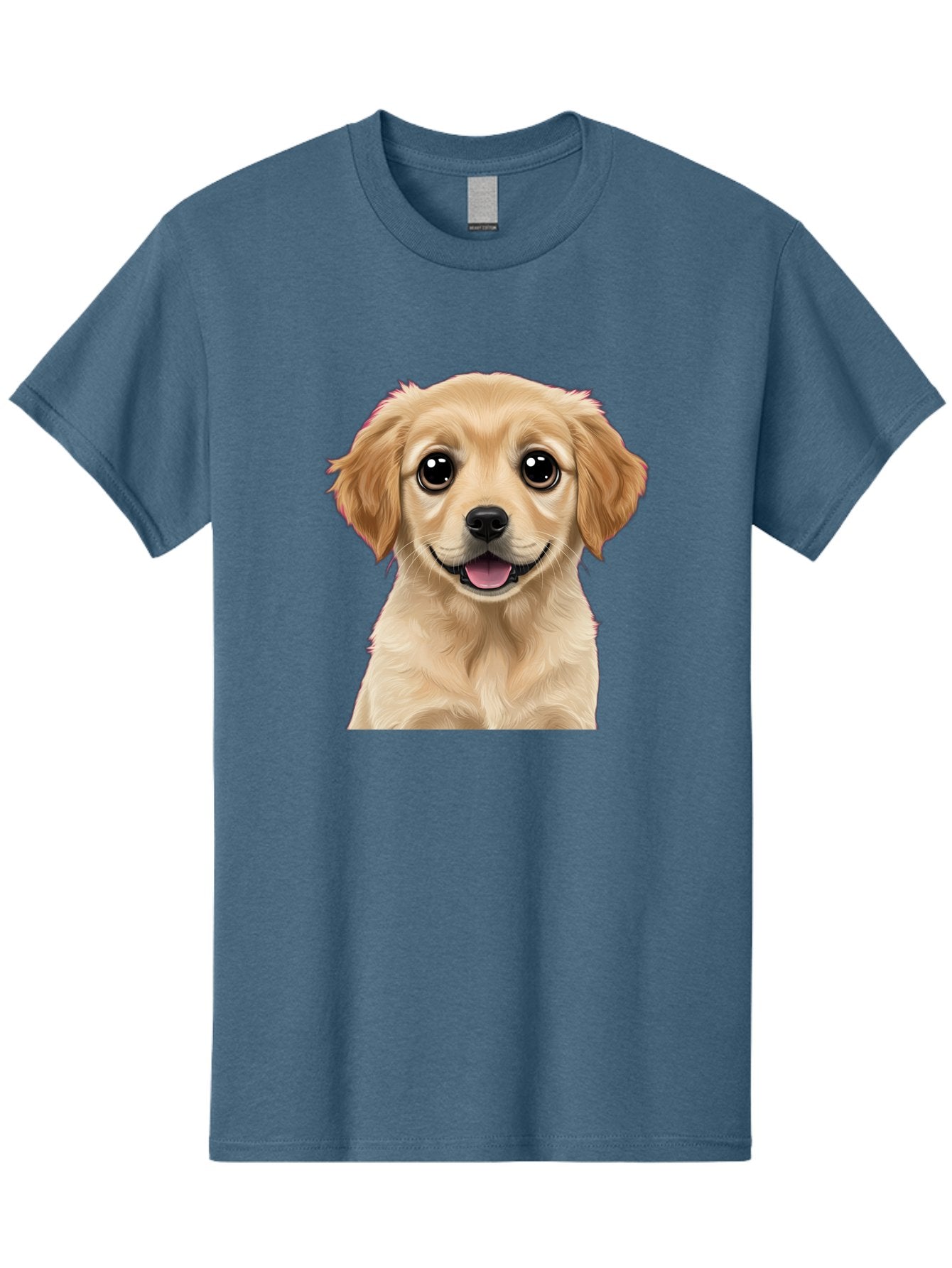 Smiling-Golden-Puppy Men'S Graphic Tee, 100% Cotton, Comfortable Casual Summer Wear, Machine Washable, Friendly Dog, Happy Puppy, Golden Retriever, Big Eyes, Playful Expression, Adorable Face, Cute Nose, Smiling Dog, Cartoon Puppy, Lovable Pet Bac428 9
