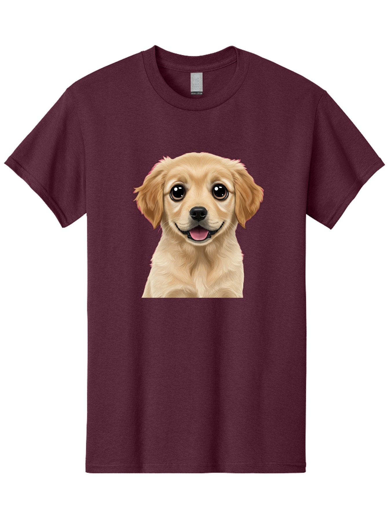 Smiling-Golden-Puppy Men'S Graphic Tee, 100% Cotton, Comfortable Casual Summer Wear, Machine Washable, Friendly Dog, Happy Puppy, Golden Retriever, Big Eyes, Playful Expression, Adorable Face, Cute Nose, Smiling Dog, Cartoon Puppy, Lovable Pet Bac428 15