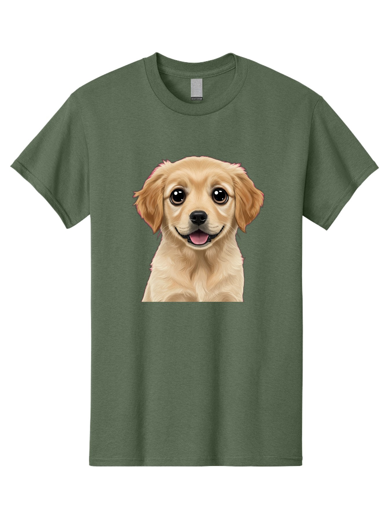 Smiling-Golden-Puppy Men'S Graphic Tee, 100% Cotton, Comfortable Casual Summer Wear, Machine Washable, Friendly Dog, Happy Puppy, Golden Retriever, Big Eyes, Playful Expression, Adorable Face, Cute Nose, Smiling Dog, Cartoon Puppy, Lovable Pet Bac428 4