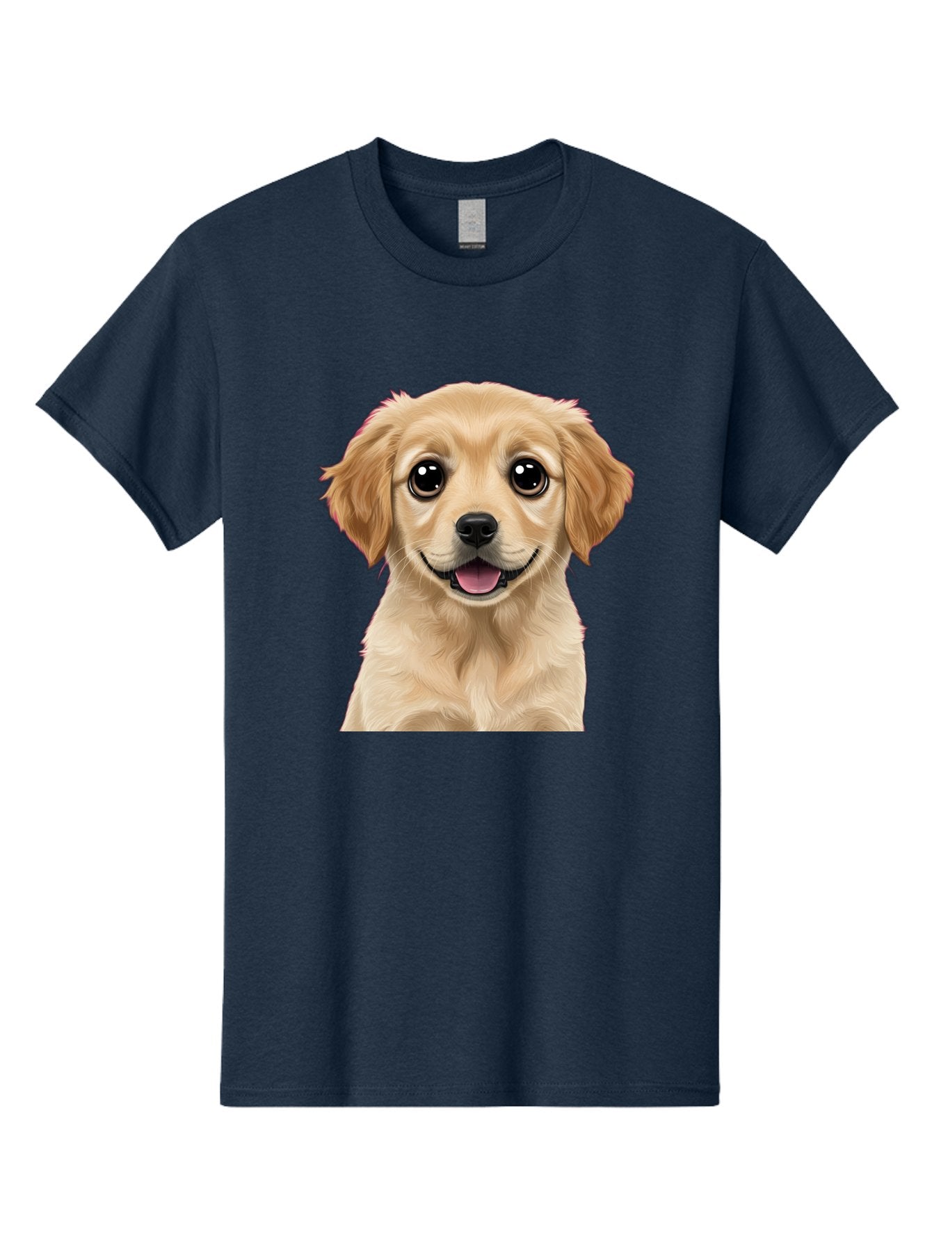 Smiling-Golden-Puppy Men'S Graphic Tee, 100% Cotton, Comfortable Casual Summer Wear, Machine Washable, Friendly Dog, Happy Puppy, Golden Retriever, Big Eyes, Playful Expression, Adorable Face, Cute Nose, Smiling Dog, Cartoon Puppy, Lovable Pet Bac428 13