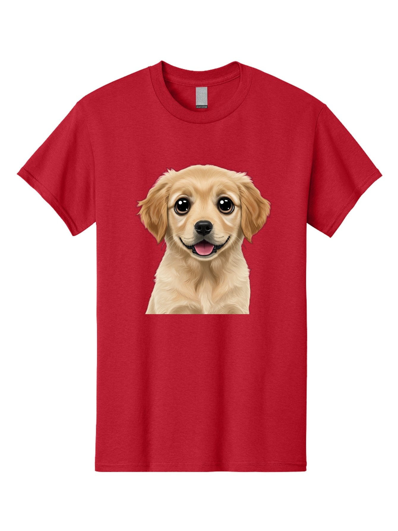 Smiling-Golden-Puppy Men'S Graphic Tee, 100% Cotton, Comfortable Casual Summer Wear, Machine Washable, Friendly Dog, Happy Puppy, Golden Retriever, Big Eyes, Playful Expression, Adorable Face, Cute Nose, Smiling Dog, Cartoon Puppy, Lovable Pet Bac428 3