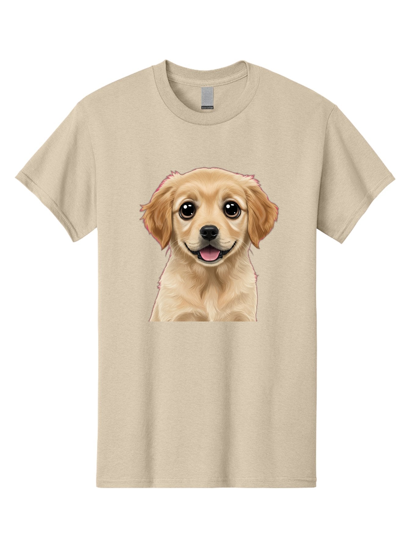 Smiling-Golden-Puppy Men'S Graphic Tee, 100% Cotton, Comfortable Casual Summer Wear, Machine Washable, Friendly Dog, Happy Puppy, Golden Retriever, Big Eyes, Playful Expression, Adorable Face, Cute Nose, Smiling Dog, Cartoon Puppy, Lovable Pet Bac428 5