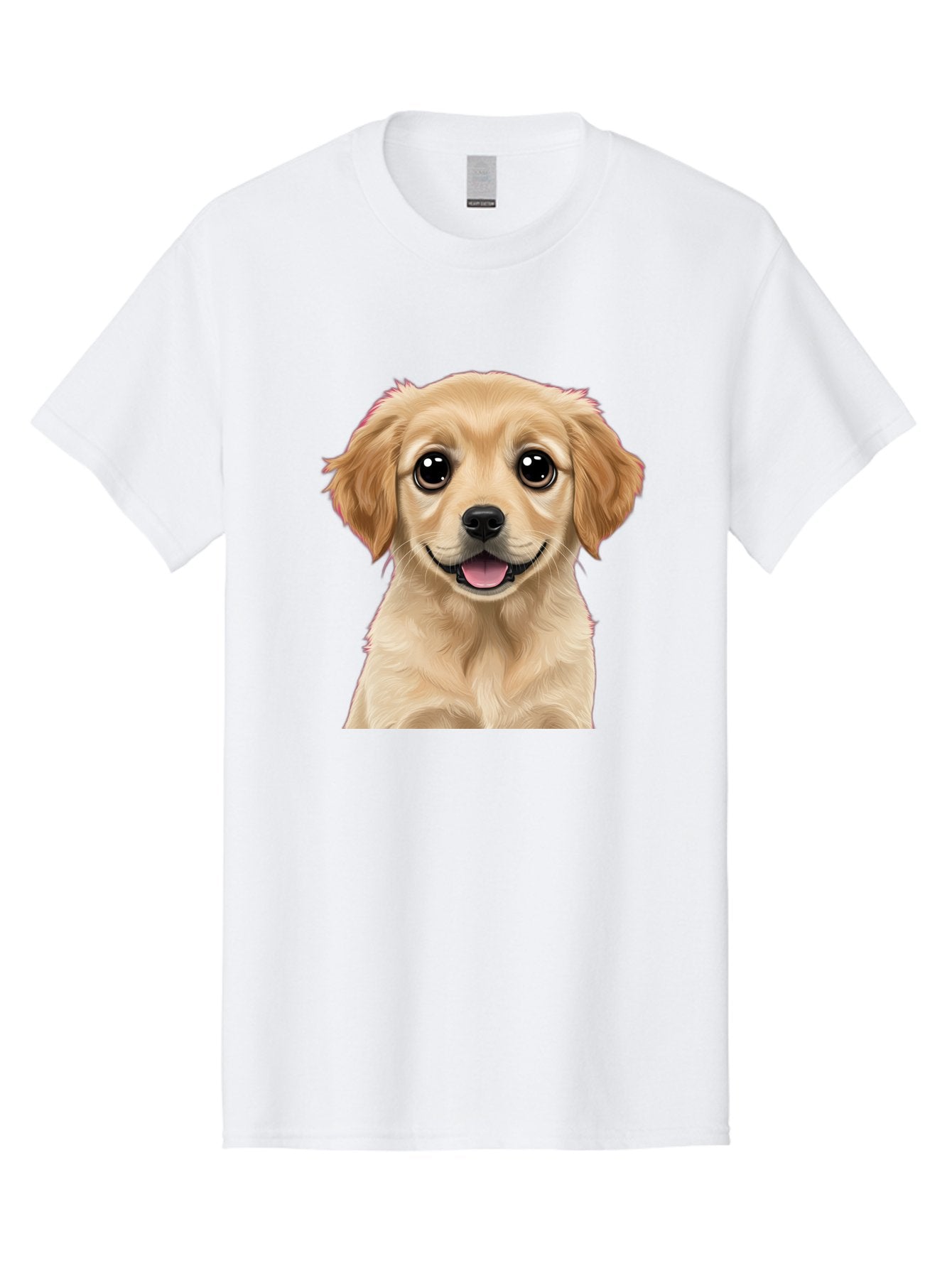Smiling-Golden-Puppy Men'S Graphic Tee, 100% Cotton, Comfortable Casual Summer Wear, Machine Washable, Friendly Dog, Happy Puppy, Golden Retriever, Big Eyes, Playful Expression, Adorable Face, Cute Nose, Smiling Dog, Cartoon Puppy, Lovable Pet Bac428 7