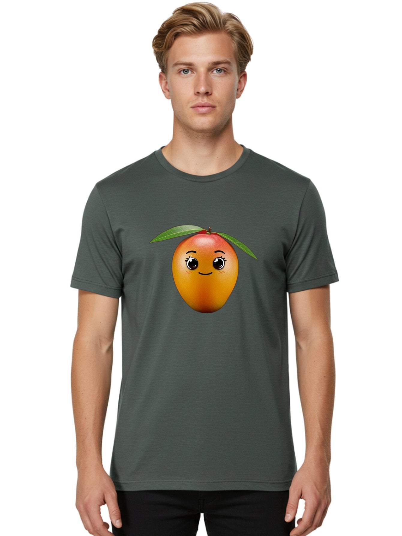 Smiling-Mango Men'S Graphic Tee, 100% Cotton, Comfortable Casual Summer Wear, Machine Washable, Cartoon Mango, Mangoes, Cheerful Fruit, Adorable Character, Smiling Face, Cute Eyes, Vibrant Orange, Whimsical Design, Fun Illustration, Bac429 21