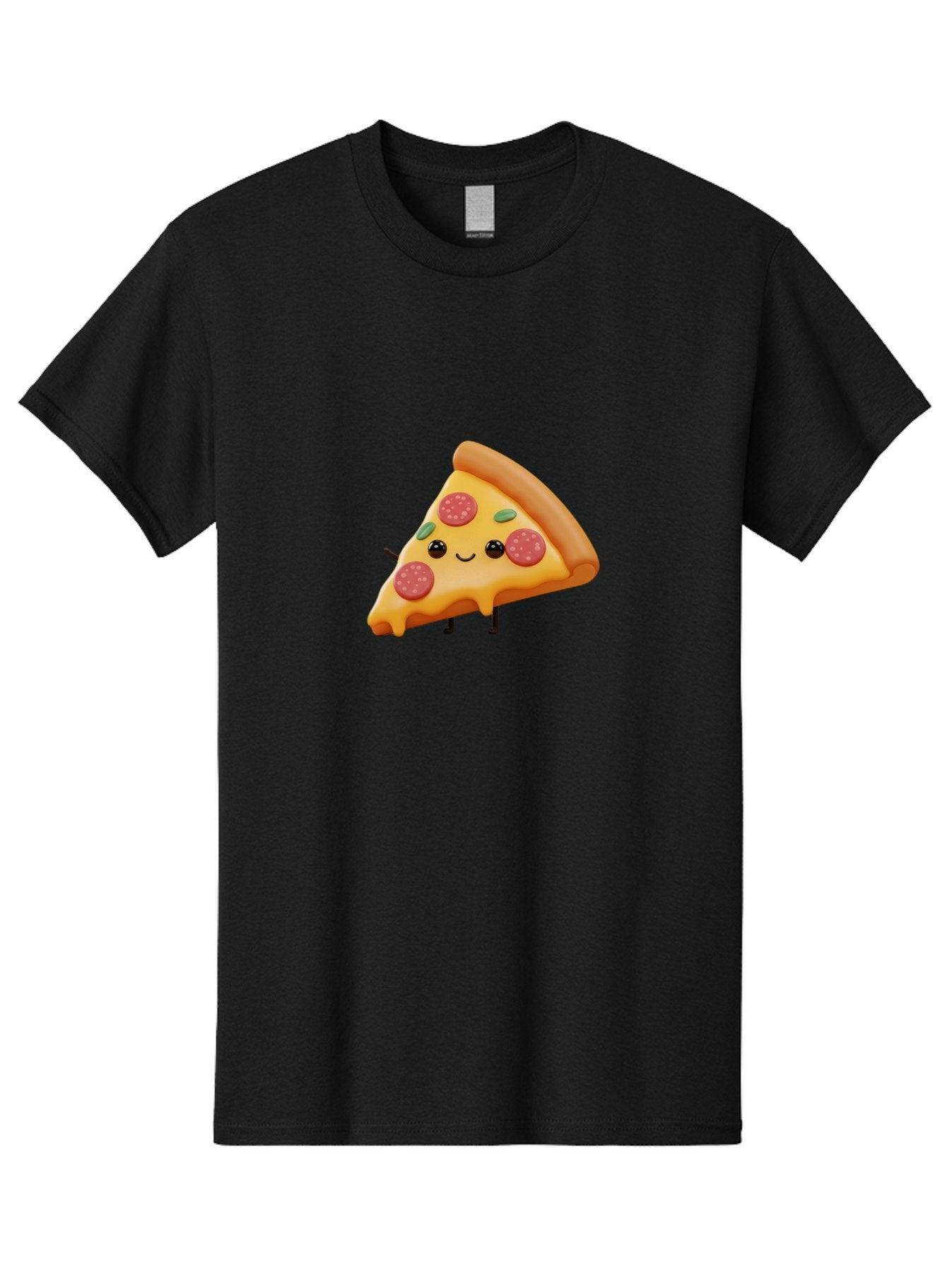 Smiling-Pizza-Slice Men'S Graphic Tee, 100% Cotton, Comfortable Casual Summer Wear, Machine Washable, Pepperoni Pizza Slice, Cartoon Character, Cheesy Goodness, Melted Cheese, Green Olives, Funny Face, Animated Food, Cartoon Pizza Bac430 15