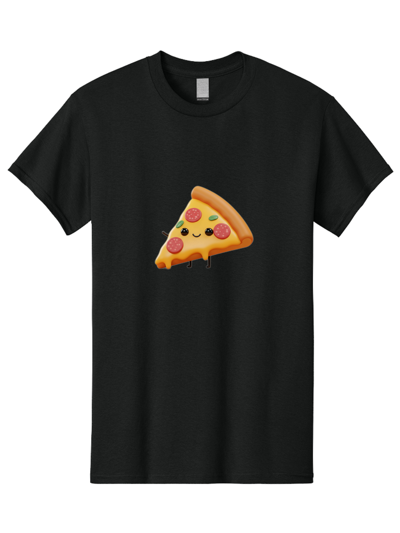 Smiling-Pizza-Slice Men'S Graphic Tee, 100% Cotton, Comfortable Casual Summer Wear, Machine Washable, Pepperoni Pizza Slice, Cartoon Character, Cheesy Goodness, Melted Cheese, Green Olives, Funny Face, Animated Food, Cartoon Pizza Bac430