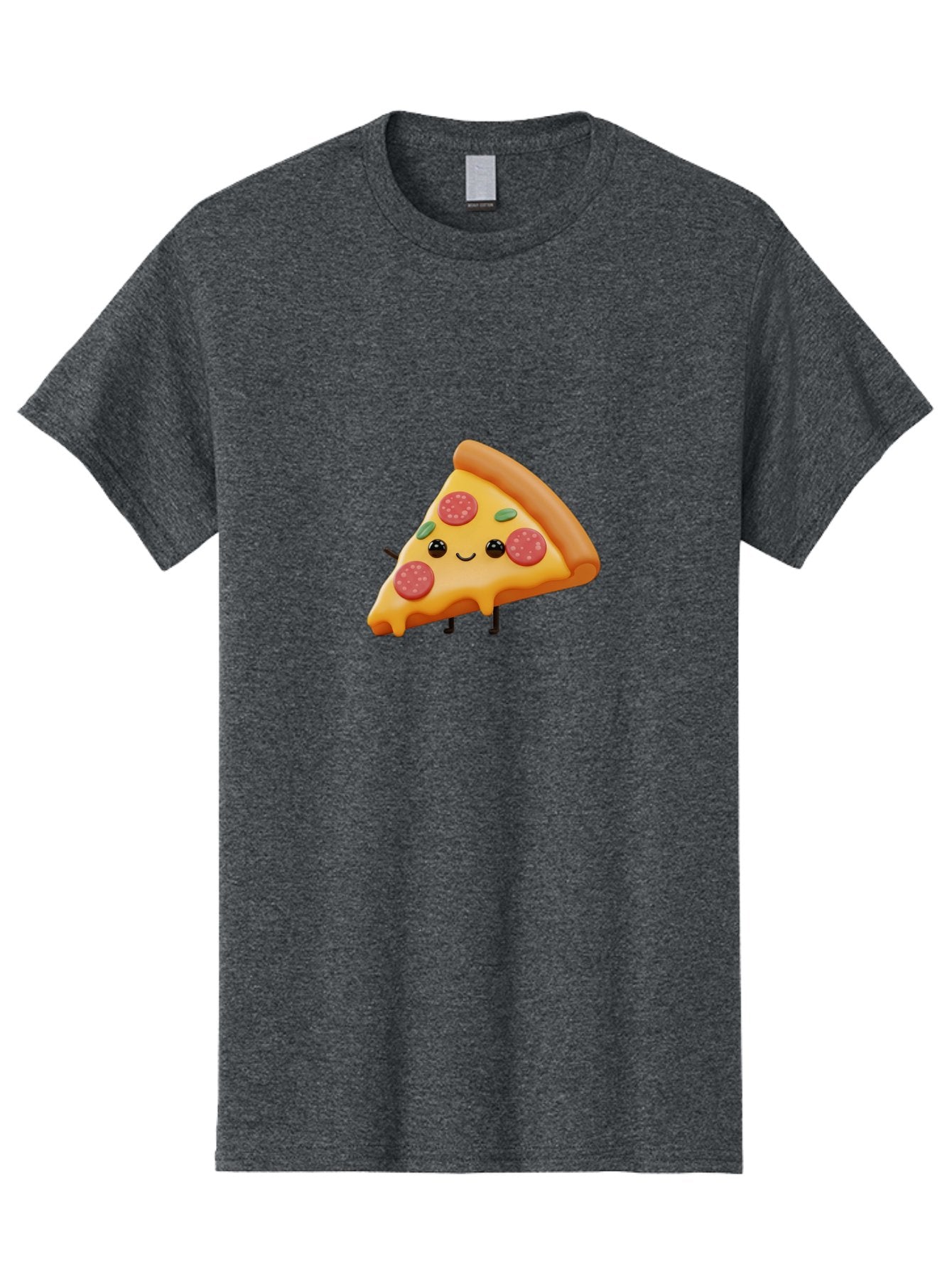 Smiling-Pizza-Slice Men'S Graphic Tee, 100% Cotton, Comfortable Casual Summer Wear, Machine Washable, Pepperoni Pizza Slice, Cartoon Character, Cheesy Goodness, Melted Cheese, Green Olives, Funny Face, Animated Food, Cartoon Pizza Bac430 7