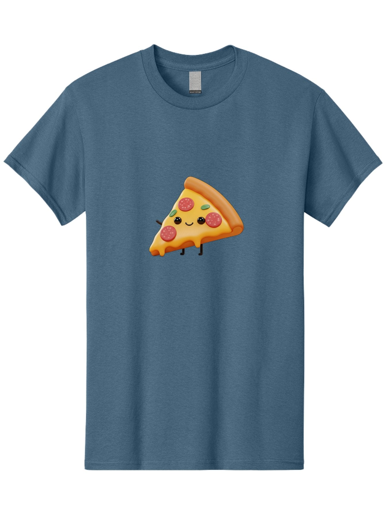 Smiling-Pizza-Slice Men'S Graphic Tee, 100% Cotton, Comfortable Casual Summer Wear, Machine Washable, Pepperoni Pizza Slice, Cartoon Character, Cheesy Goodness, Melted Cheese, Green Olives, Funny Face, Animated Food, Cartoon Pizza Bac430 6