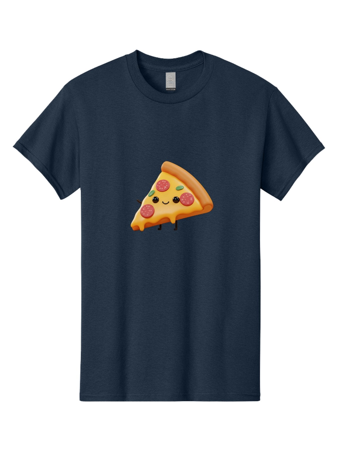 Smiling-Pizza-Slice Men'S Graphic Tee, 100% Cotton, Comfortable Casual Summer Wear, Machine Washable, Pepperoni Pizza Slice, Cartoon Character, Cheesy Goodness, Melted Cheese, Green Olives, Funny Face, Animated Food, Cartoon Pizza Bac430