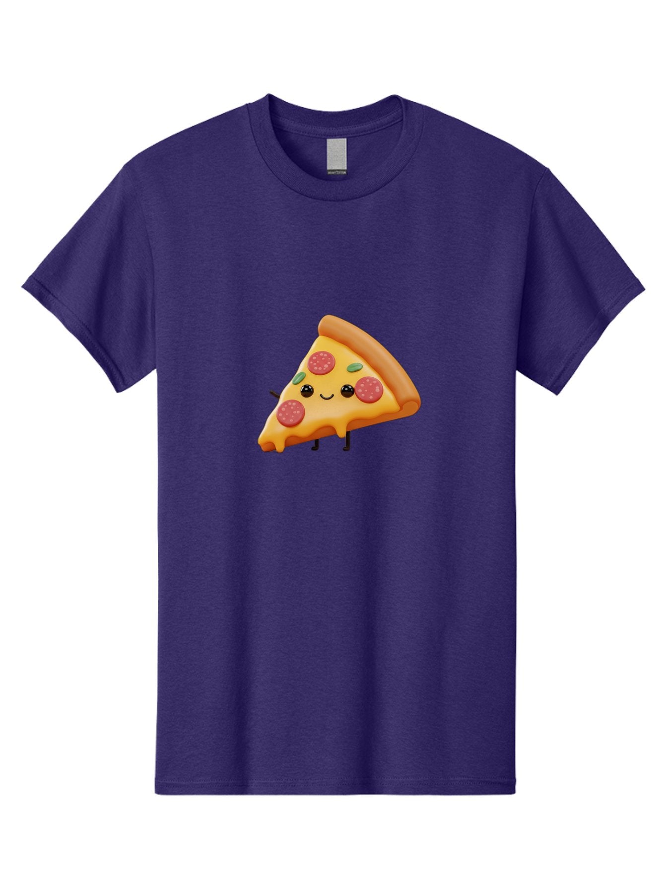 Smiling-Pizza-Slice Men'S Graphic Tee, 100% Cotton, Comfortable Casual Summer Wear, Machine Washable, Pepperoni Pizza Slice, Cartoon Character, Cheesy Goodness, Melted Cheese, Green Olives, Funny Face, Animated Food, Cartoon Pizza Bac430 4